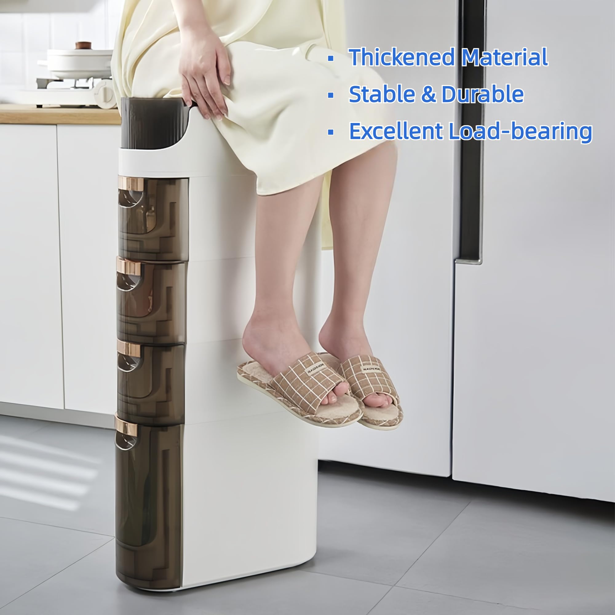 3-Tier Slim Bathroom Storage Cabinet - Waterproof Narrow Floor Cabinet Organizer with Drawers for Small Spaces, Kitchen, Living Room - Perfect for Bathroom Essentials, Kitchen Utensils & Home Organization