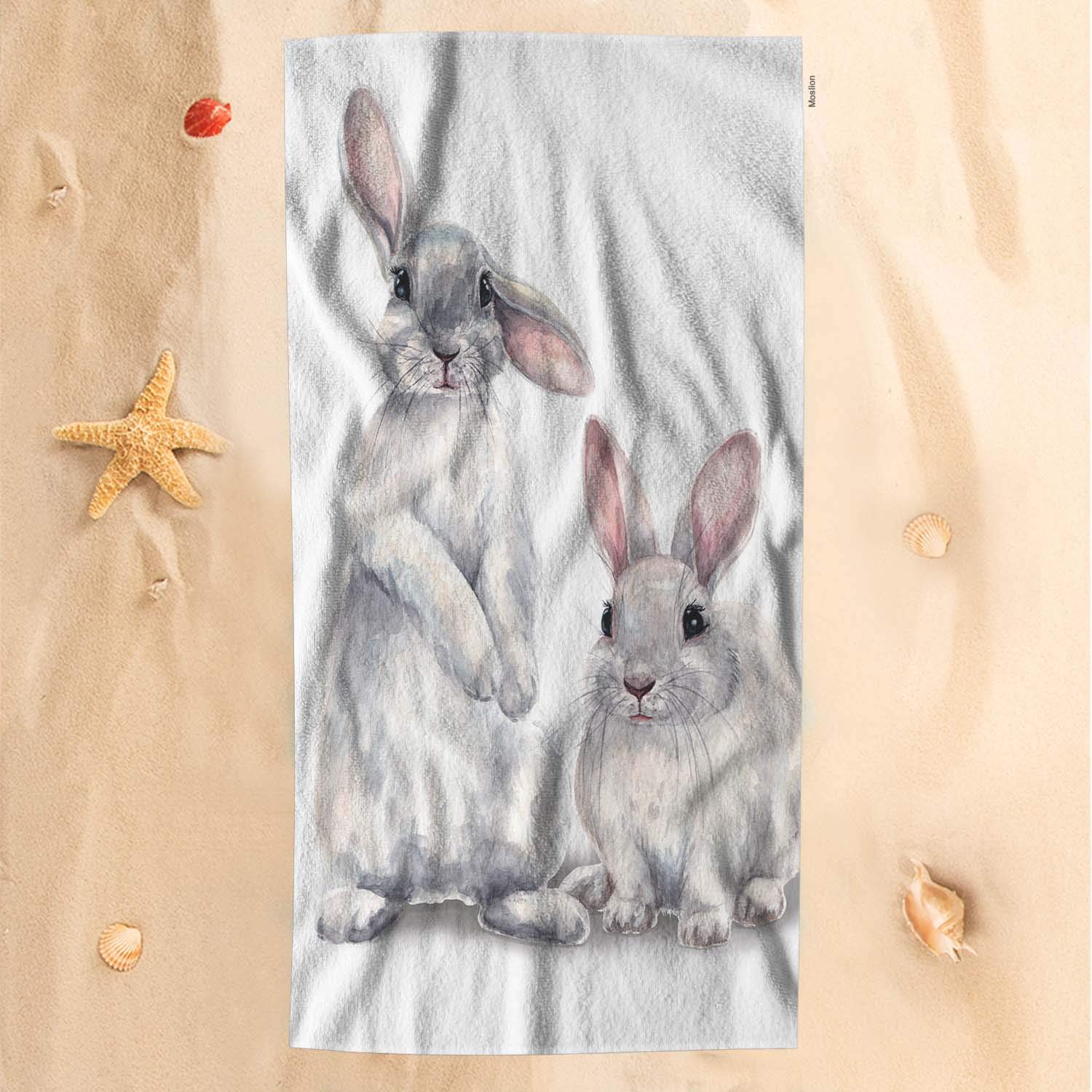 Soft Microfiber Bunny Bath Towel 32x64 Inch - Cute Grey Rabbit Sketch Design for Women & Men - Perfect for Bathroom, Beach, Spa, and Easter Decorations