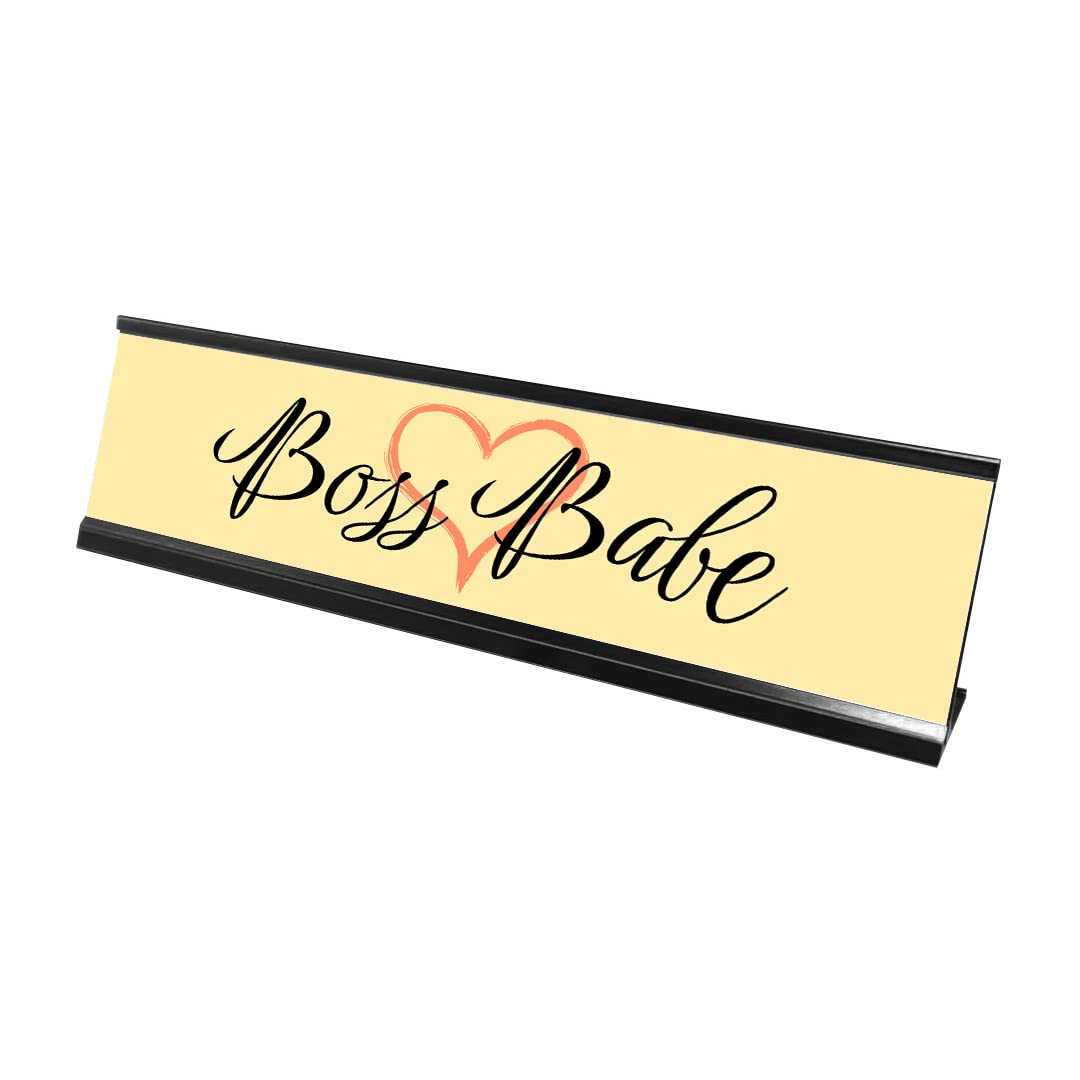 Boss Babe Yellow Heart Desk Sign - 2x8 Inch Motivational Office Decor for Women - Perfect for Work Desk, Home Office & Gift Ideas