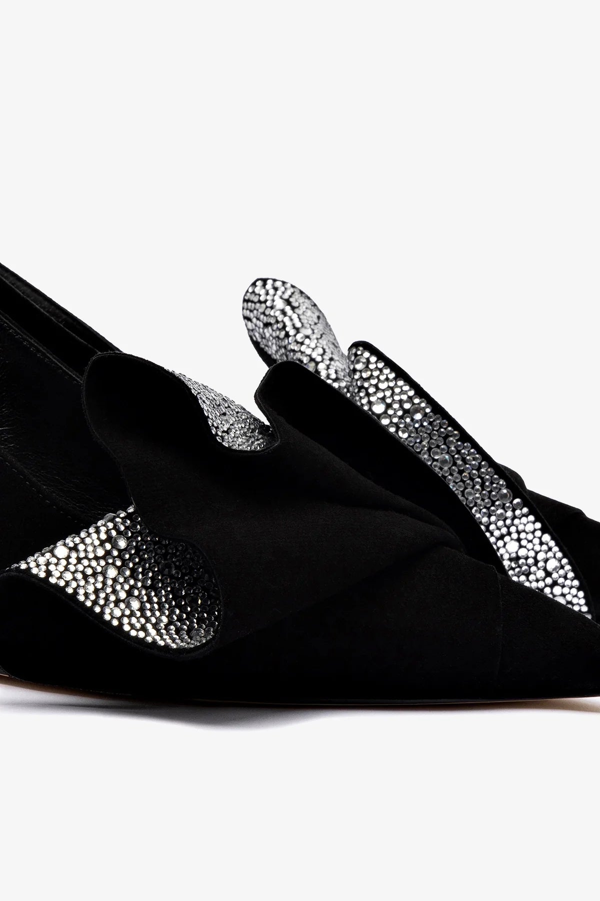Loulou Ruffle Pump Women's Shoes - Black Suede with Crystal Accents for Evening Parties & Special Occasions