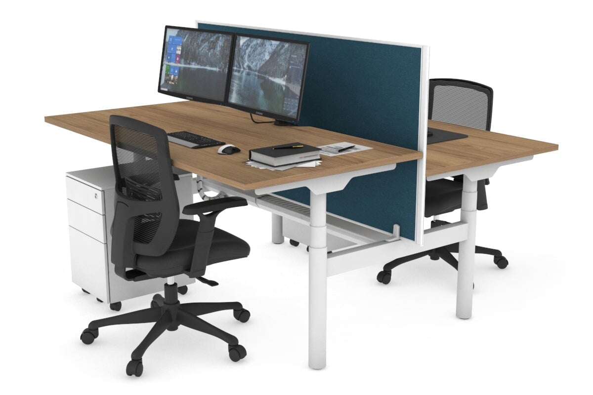 Flexi Premium Height Adjustable 2-Person H Bench Workstation - White Frame [1400L x 800W with Cable Management] - Ideal for Office, Home Workspace & Collaborative Environments