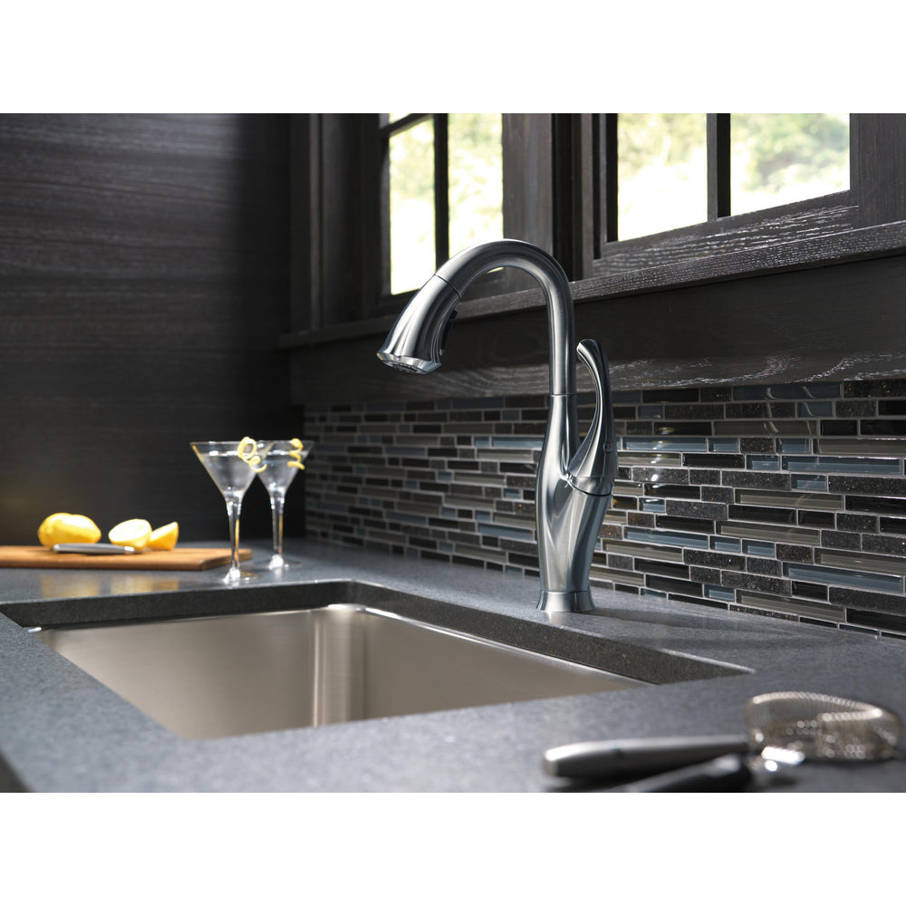 Delta Addison Bar Faucet with Pull-Down Spray - Arctic Stainless Steel 9992 AR DST - Perfect for Kitchen Islands, Wet Bars & Entertaining Spaces