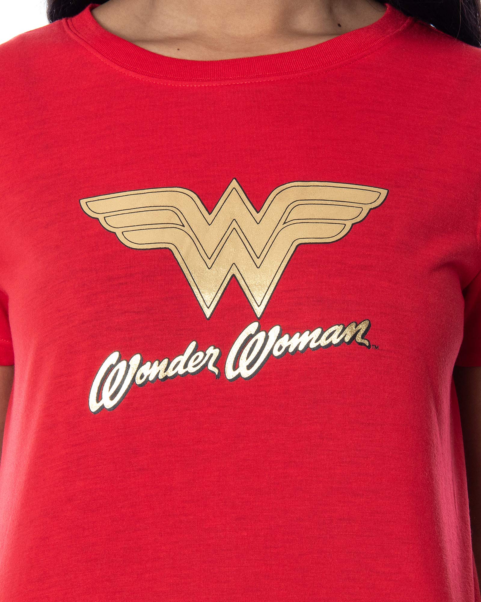 DC Comics Wonder Woman Gold Foil Logo Pajama Set - Women's 2-Piece Loungewear with Shorts & Shirt | Superhero Sleepwear for Comic Fans & Comfortable Nightwear for Home Relaxation