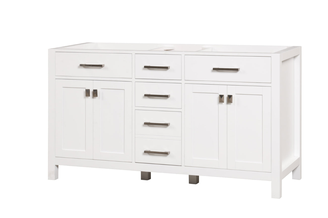 59.5 Inch Modern Double Bathroom Vanity in Bright White - Freestanding Bathroom Sink Cabinet with Soft Close Drawers for Master Bathroom & Guest Bath Remodel
