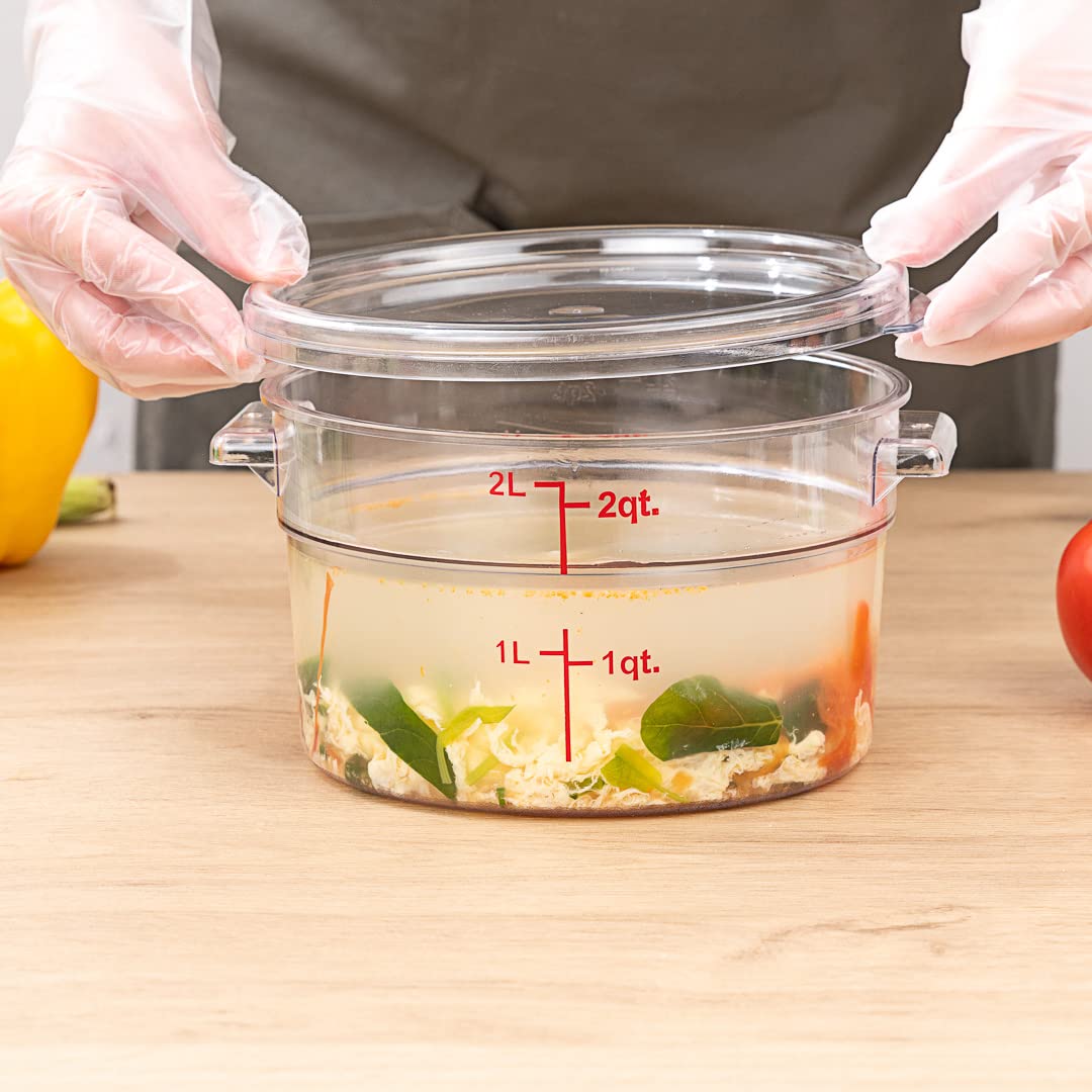 Restaurantware Met Lux 2 Quart (64 oz) Clear Plastic Food Storage Containers - 10 Pack Round Commercial Food Prep Containers with Volume Markers, Lids Sold Separately - Perfect for Restaurant, Catering, Meal Prep & Bulk Food Storage