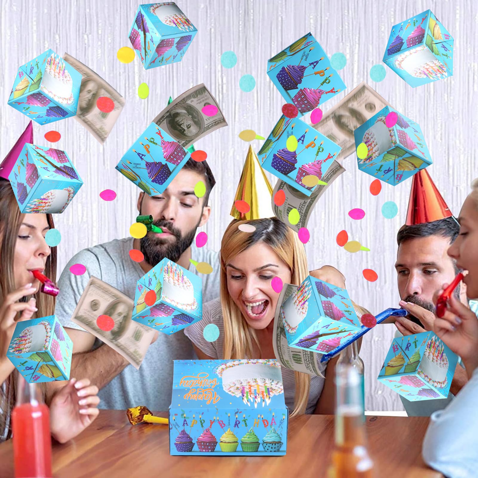 BABORUI Birthday Surprise Gift Box for Money - Exploding Confetti Gift Box for Men, Women & Kids - Perfect for Birthday Parties, Anniversaries & Special Occasions (Blue)