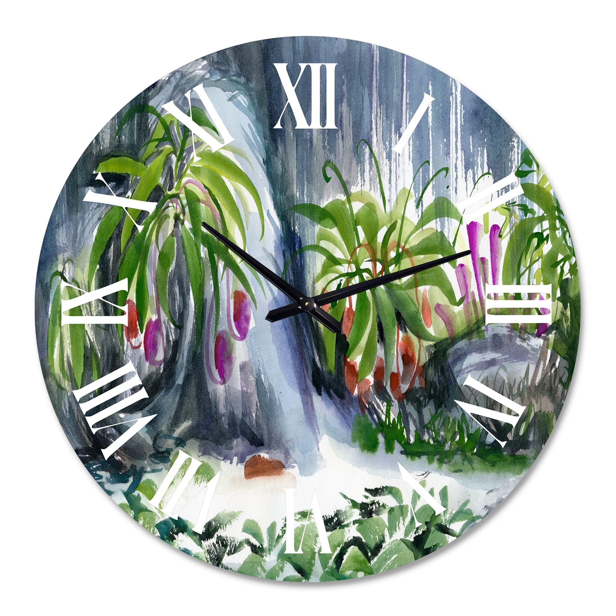 Farmhouse Wall Clock with Tropical Plants Oasis Design - Large Abstract Fractal Wall Decor for Living Room, Bedroom & Kitchen | Perfect for Home, Office & Cafe Décor