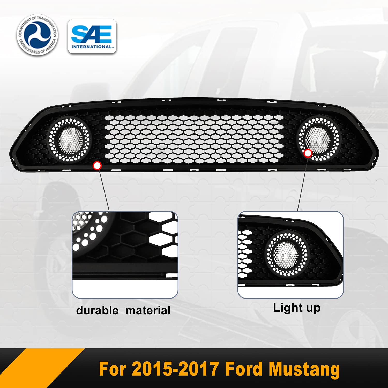 2015-2017 Ford Mustang LED DRL Center Grille Lights - White Accent Vent Lights for Front Bumper & Upper Hood | Nixon Offroad | Perfect for Night Driving & Car Customization