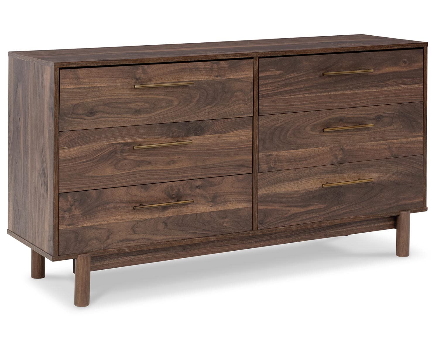 Signature Design by Ashley Calverson Mid-Century Modern 6-Drawer Dresser in Mocha Brown - Stylish Bedroom Storage Solution for Home Organization