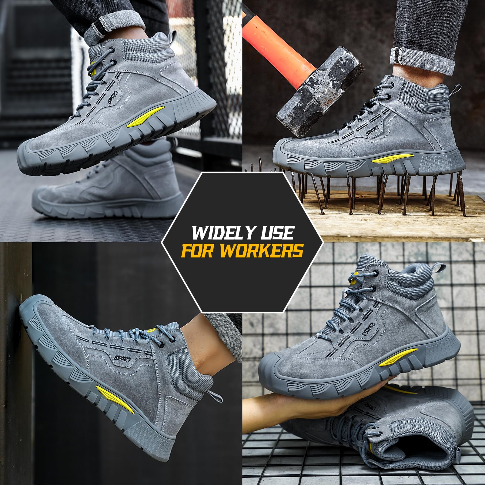 Men's Steel Toe Work Shoes - Breathable Lightweight Safety Sneakers with Indestructible Steel Toe for Construction & Industrial Work | Comfortable Durable Work Boots for Warehouse, Factory & Outdoor Jobs