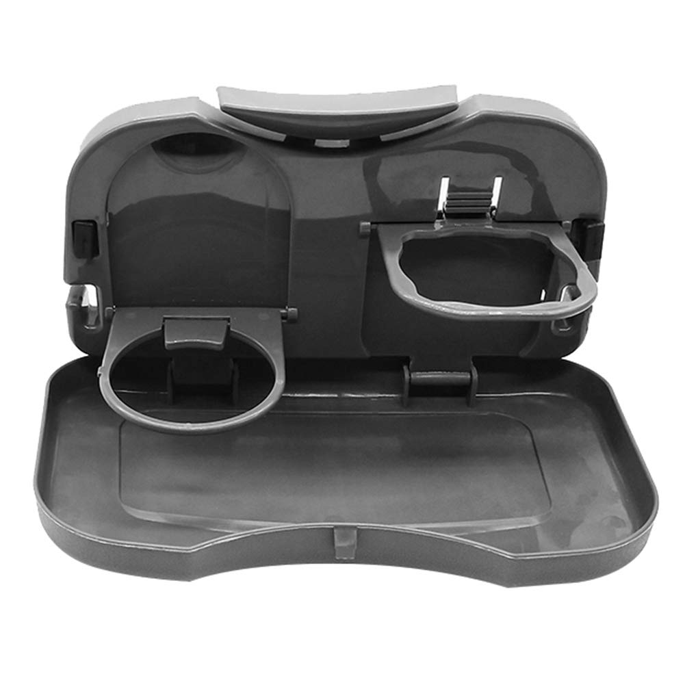 Madagi Foldable Car Back Seat Organizer - Travel Storage Tray with Cup Holder for Food, Drinks & Laptop - Black Steering Wheel Desk for Dining, Working & Writing (1 Pack) | Perfect for Road Trips, Commuting & Office on the Go