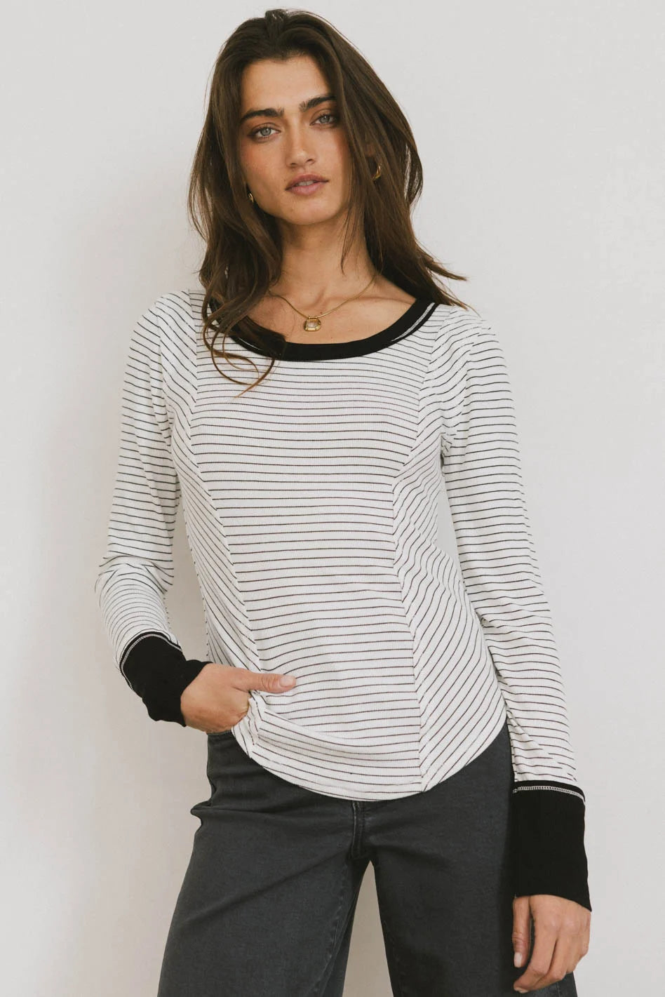 Alexandra Striped White Top for Women - Casual & Chic Blouse for Everyday Wear | Perfect for Office, Dates & Outings