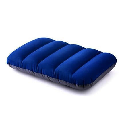 Smart Buy Velvet Air Pillow Cushion - Comfortable Travel Headrest & Neck Support Pillow for Sleeping - Navy Blue PU Leather - Portable Inflatable Pillow for Airplane, Car & Office Use