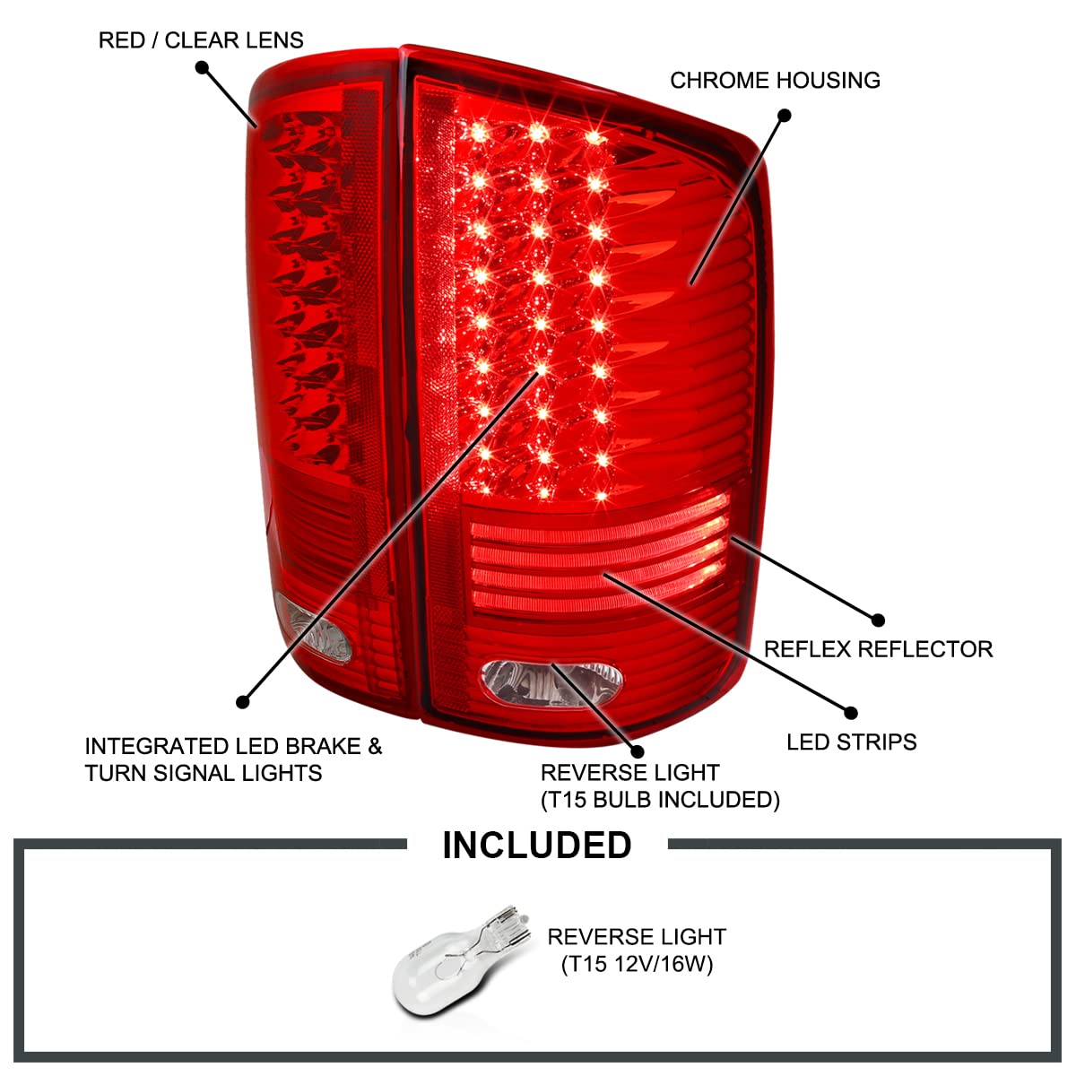 Spec-D Tuning LED Red Tail Lights for 2002-2006 Dodge Ram 1500/2500/3500 - Left & Right Pair Assembly - Durable & Bright Replacement for Night Driving & Enhanced Safety