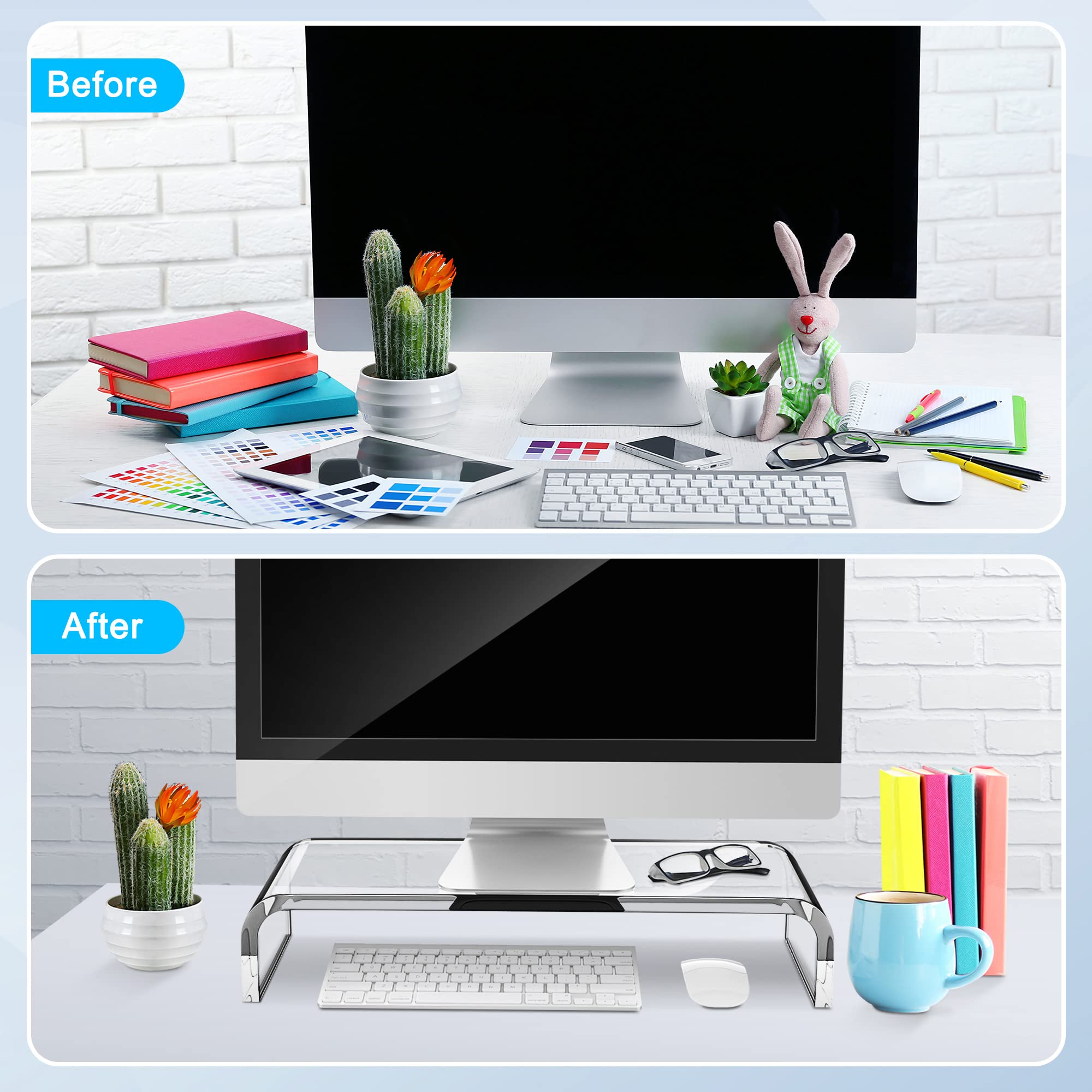AboveTEK 20-Inch Acrylic Monitor Stand - Premium Clear Computer Riser for Laptop, Keyboard & Printer Storage - Home & Office Desk Organizer for Monitors, TVs & Workspace Setup