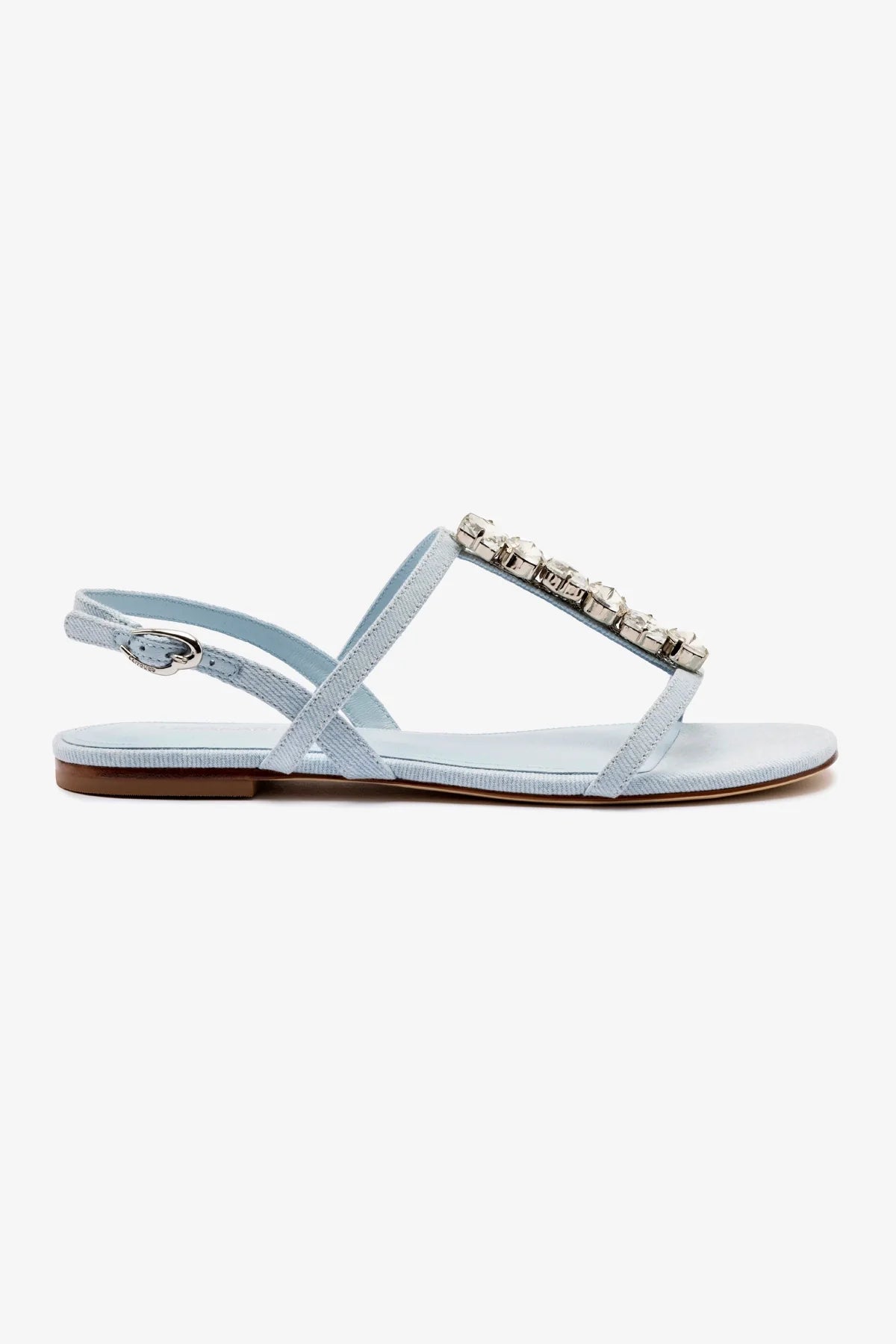 Calypso Women's Flat Sandal - Maya Denim with Crystal Accents | Comfortable Beach Sandals for Summer, Vacation & Casual Outings