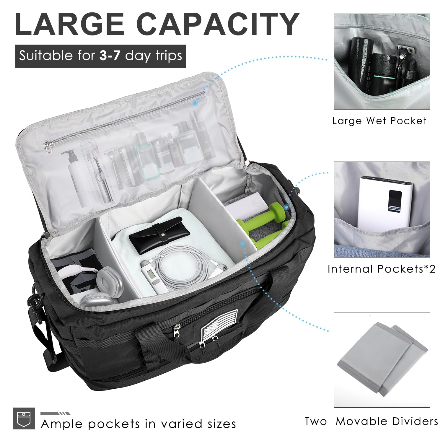 ETRONIK Water-Resistant Travel Duffle Bag for Men & Women - Gym, Workout, Medical & Overnight Trips - Carry-On Weekender with Toiletry Compartment, Shoe Pocket & Wet Storage - Perfect for Business Travel, Sports & Outdoor Adventures