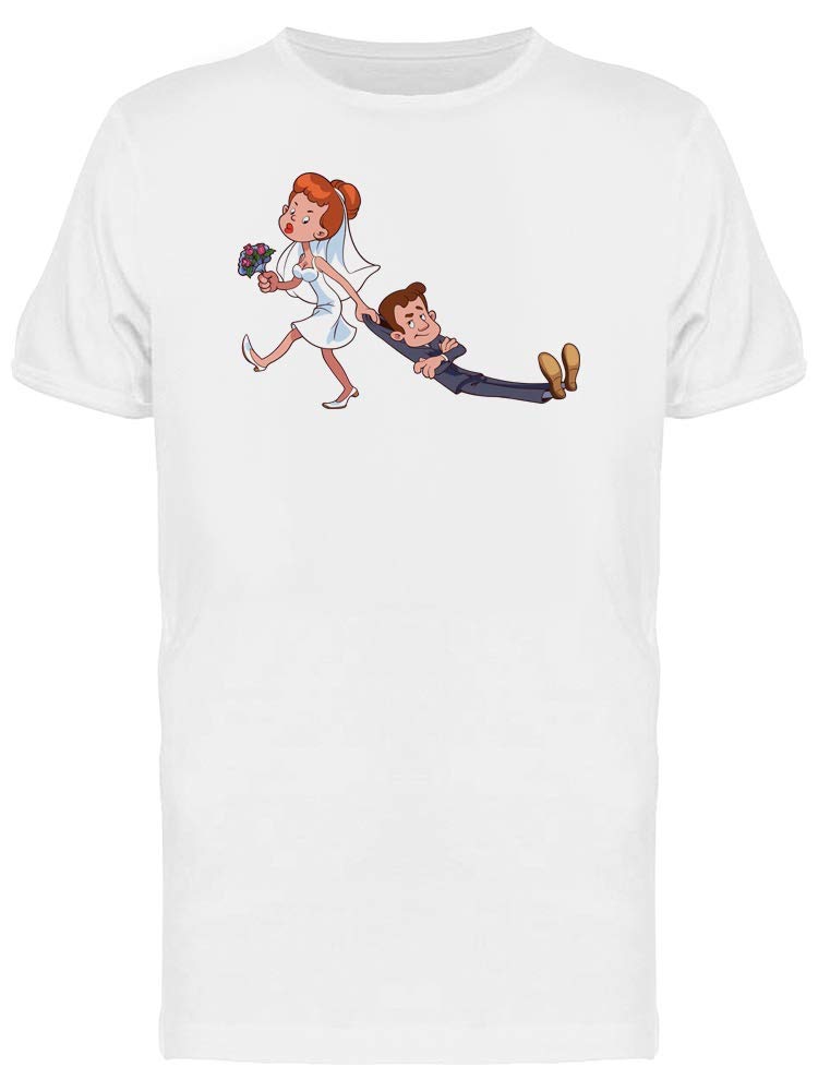 Funny Men's Bride Dragging Broom T-Shirt - Humorous Wedding Gag Gift for Grooms & Best Men - Perfect for Bachelor Parties & Wedding Receptions