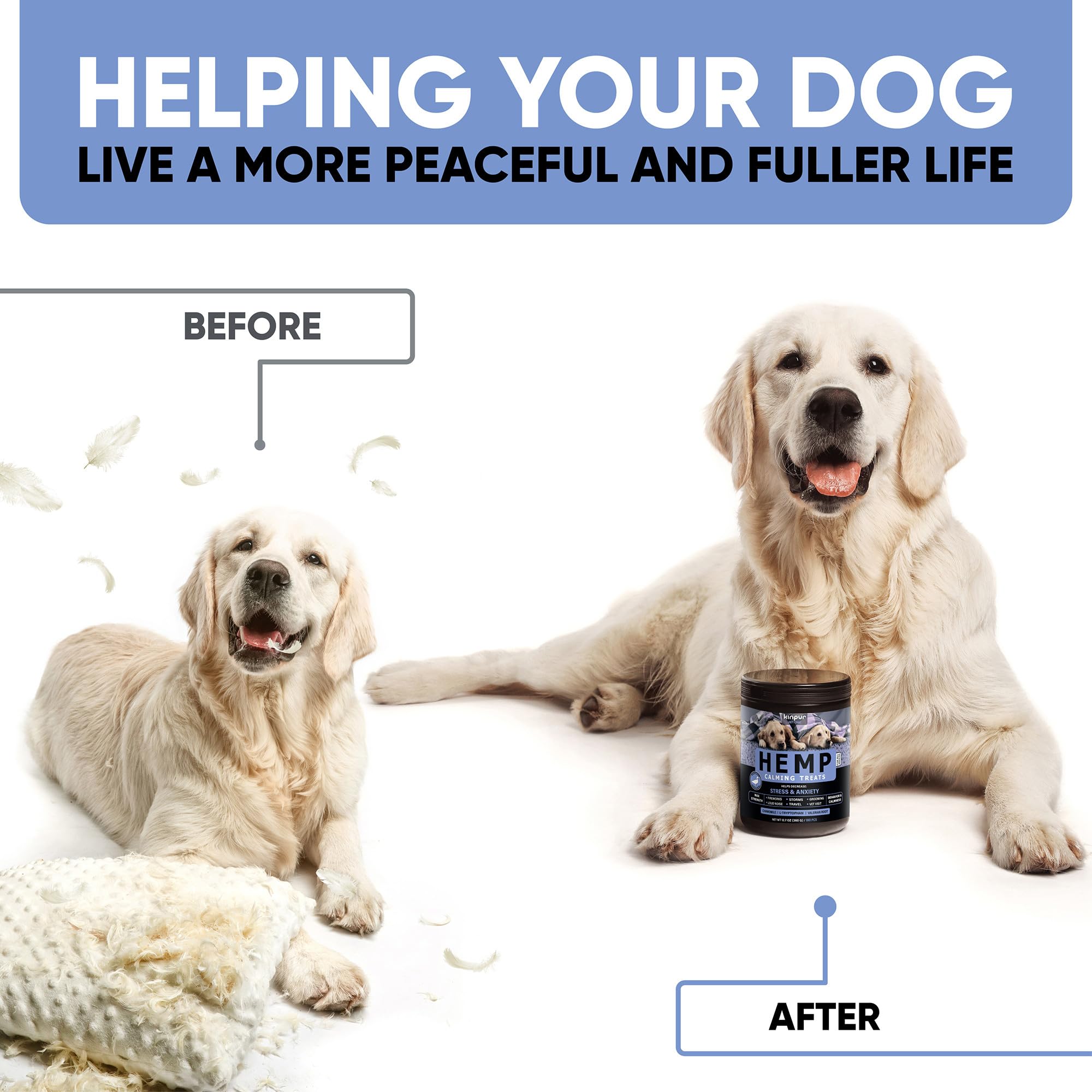Calming Hemp Oil Dog Treats with Duck Flavor - 180 Chews for Anxiety Relief During Thunderstorms, Fireworks & Travel - Natural Stress Support for Dogs - Perfect for Nervous Pets, Separation Anxiety & Car Rides