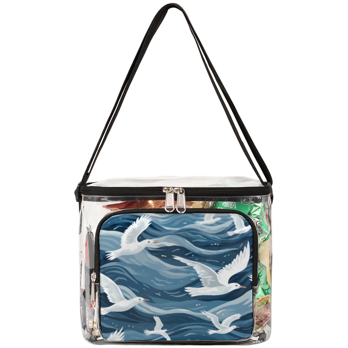 GzLeyigou Clear Transparent Tote Bag - White Seagull Design Shoulder Purse with Handles for Women | Waterproof Beach Bag for Outdoor, Travel, Picnic, Concerts & Sports Events | Stadium Approved Clear Crossbody Lunch Bag