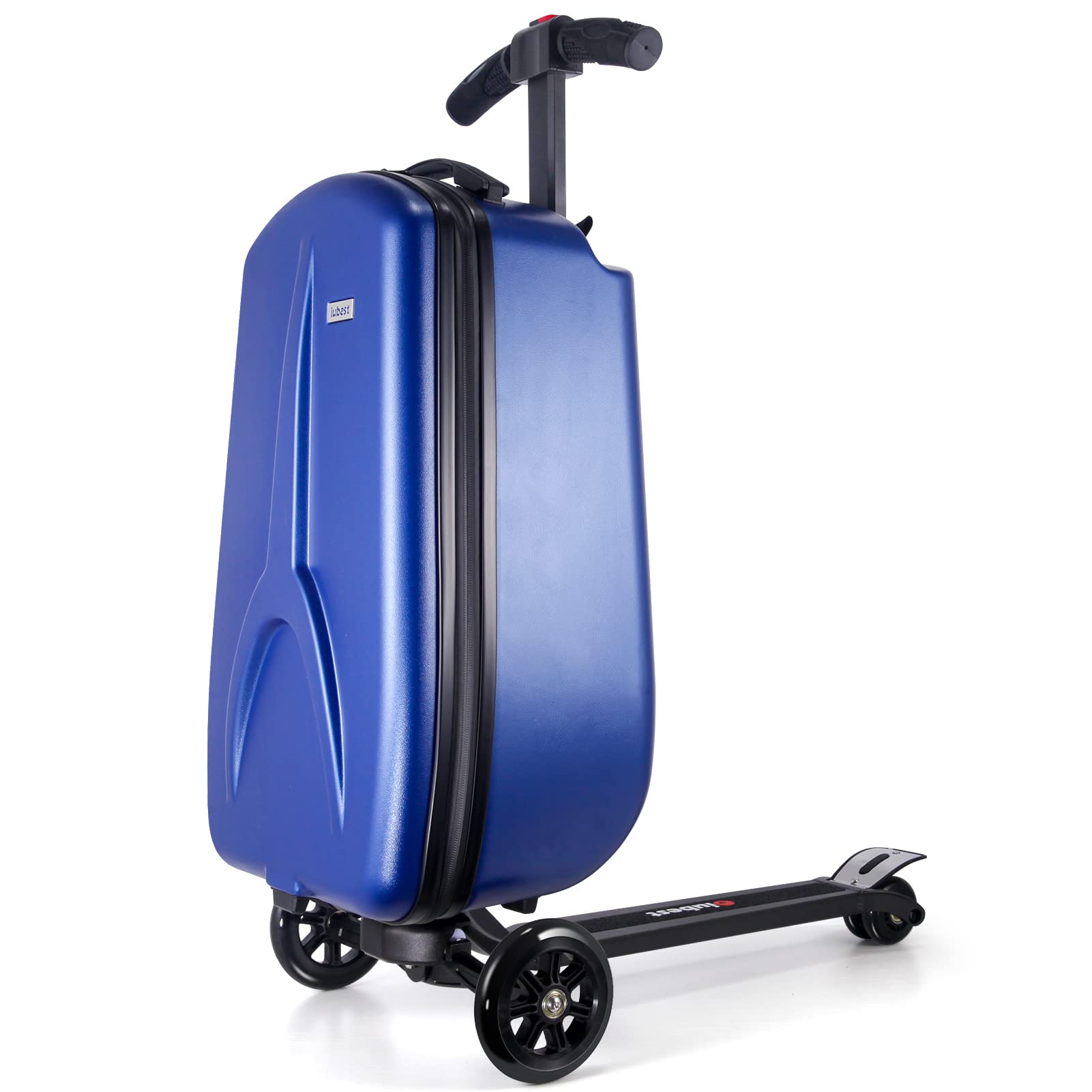 iubest 50L Foldable Aluminum Scooter Luggage for Kids & Adults - Ride On Scooter Suitcase with Trolley Handle, Travel Carry On for Business, School, Boys & Girls - Navy Blue | Perfect for Airports, Commuting & Family Vacations