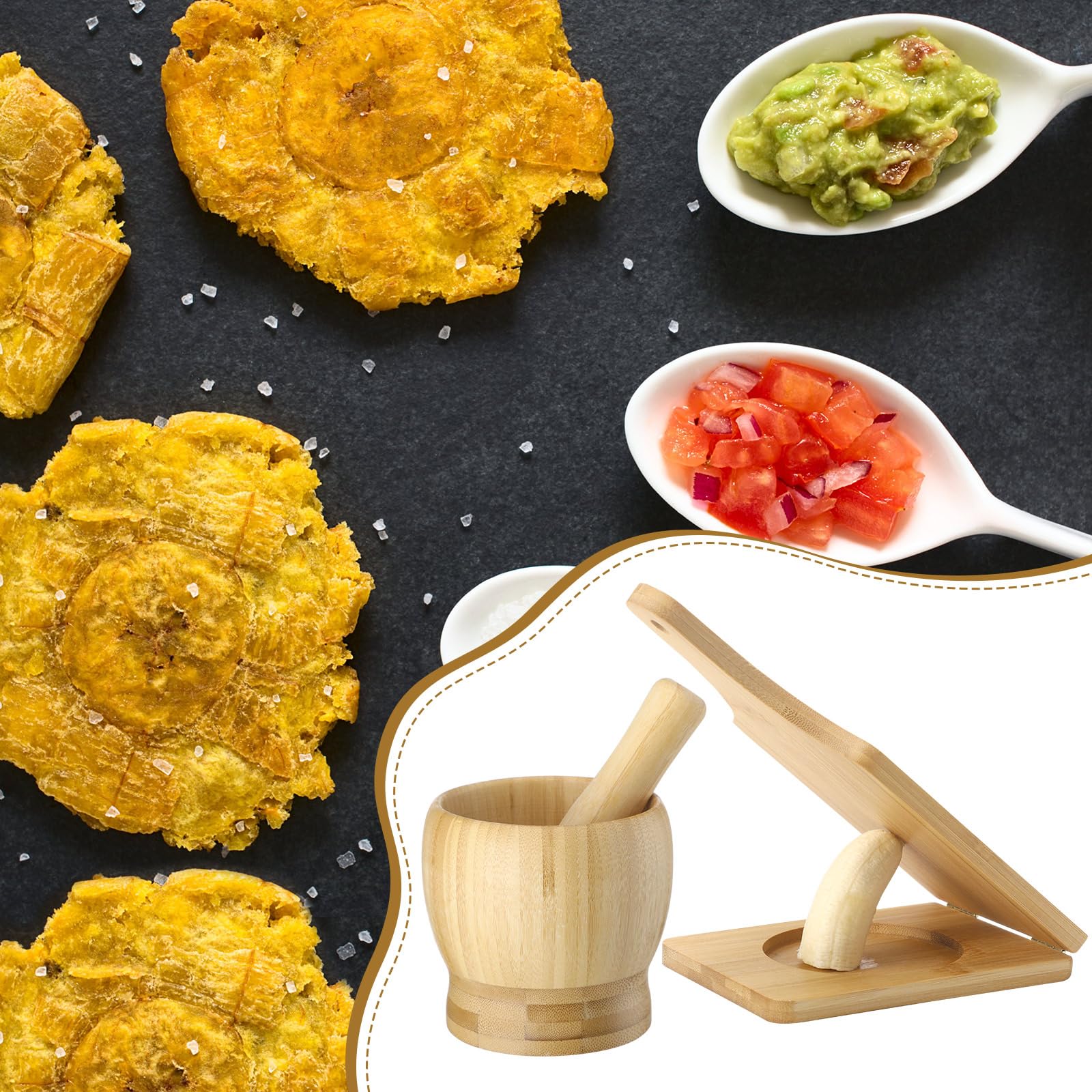Jumbo Bamboo Mortar and Pestle Set - Natural Wood Tostonera & Plantain Press for Guacamole, Fried Bananas & Pepper Grinding - Perfect for Latin Cooking, Smashing Tostones & Making Fresh Salsas