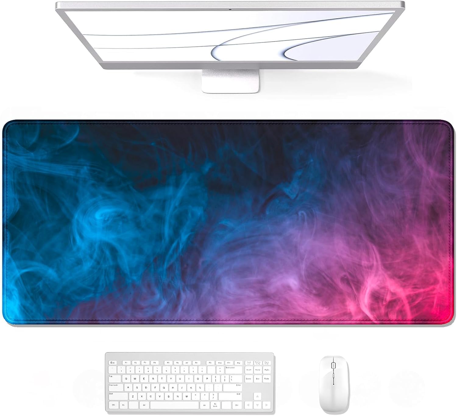 Auhoahsil XXL Gaming Mouse Pad - 35.4 x 15.7 Inch Large Desk Mat with Stitched Edges & Non-Slip Rubber Base | Full-Size Extended Mousepad for PC, Laptop, Office & Gaming Setup | Colorful Smoke Design for Workstations & Esports