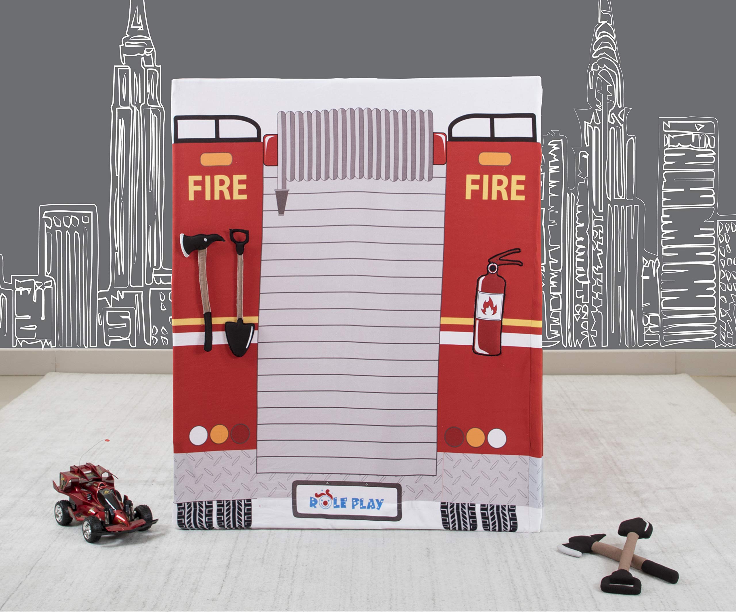 Premium Kids' Fire Truck Play Tent - Indoor & Outdoor Role Play House for Pretend Play | 100% Cotton Canvas Durable Playhouse with Free Plush Toys | Encourages Imagination & Creativity for Ages 3+ | Perfect for Backyard Adventures & Birthday Parties