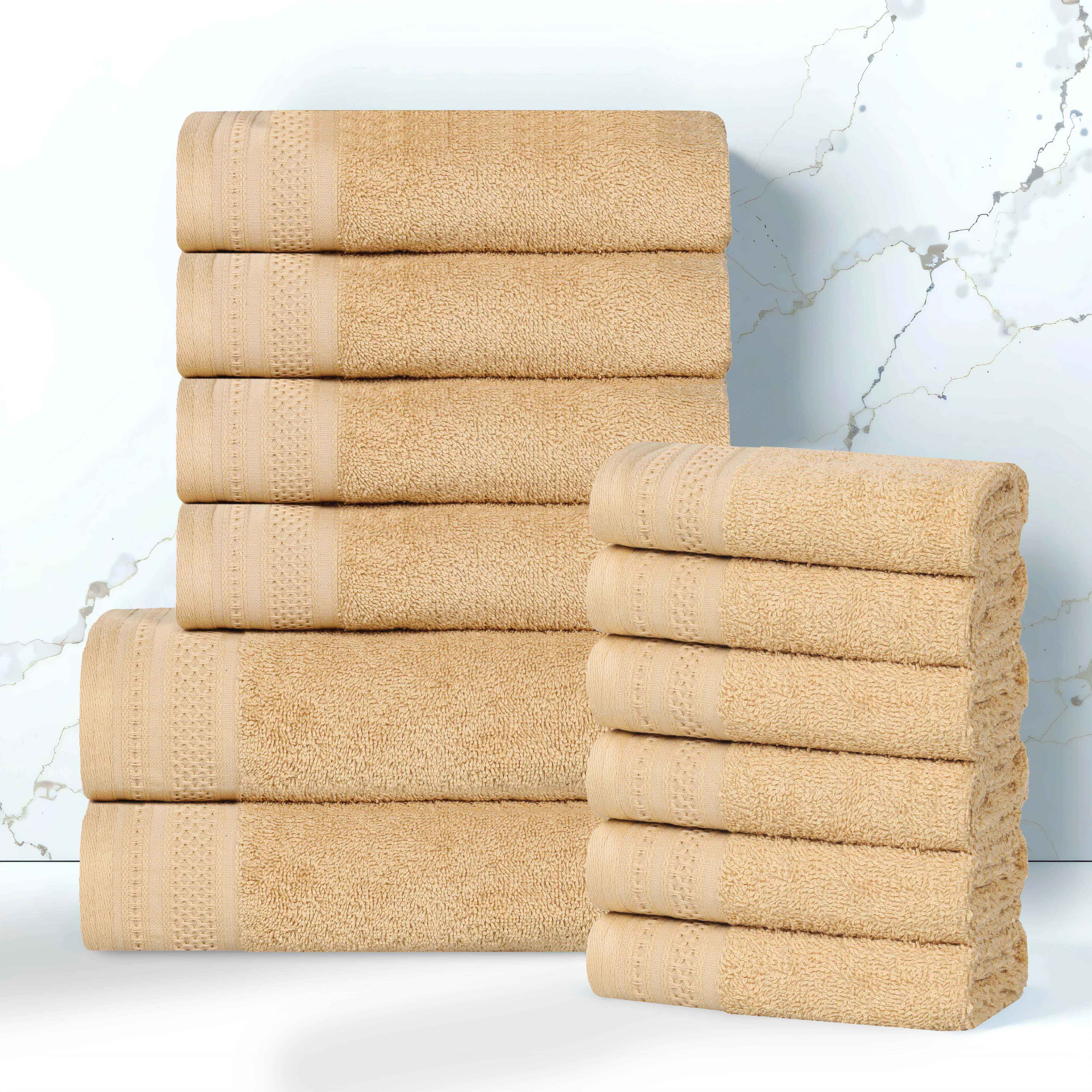 Premium Honeycomb Textured Waffle Border 12-Piece Luxury Cotton Towel Set - Soft & Absorbent Bath, Spa, and Guest Towels for Home & Hotel Use