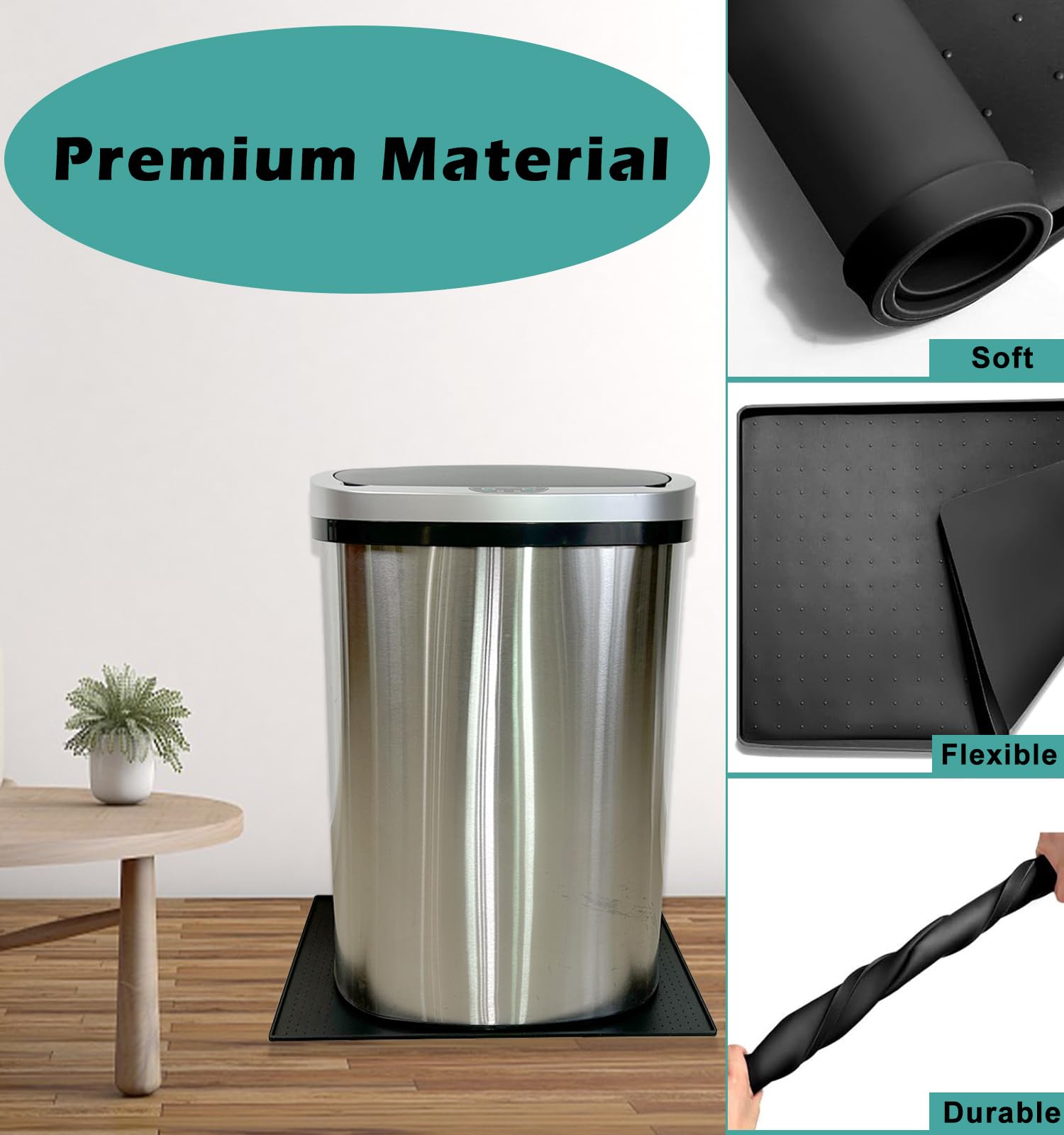 Waterproof Silicone Trash Can Mat with Raised Edge - 11.8