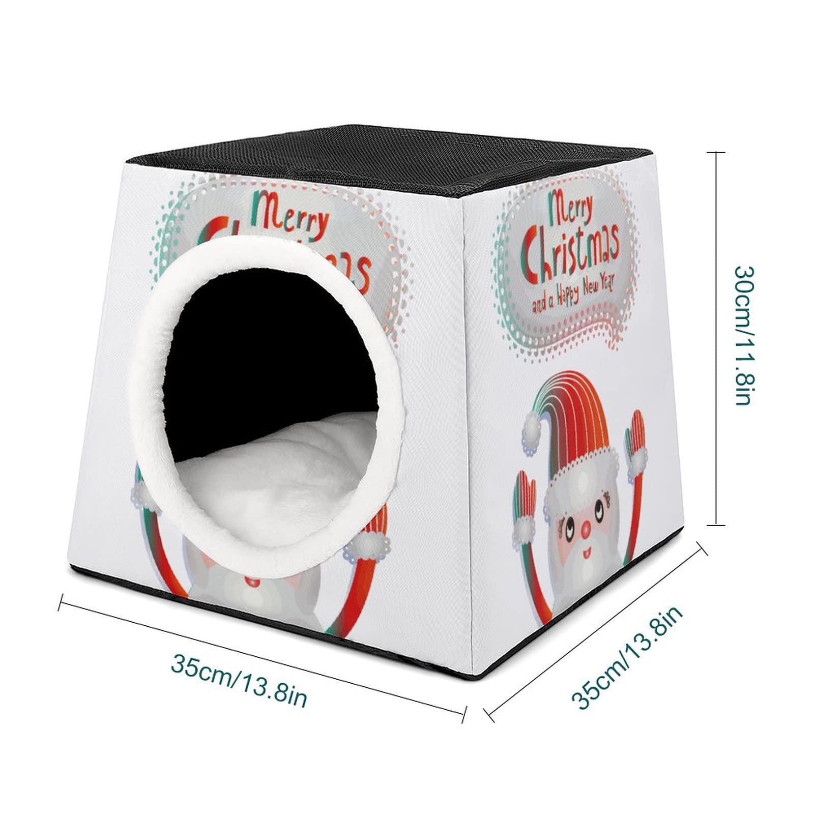 Cozy Printed Cat House Bed with Soft Pillow - Indoor Pet Sofa Cube for Cats & Small Dogs | Perfect for Christmas, New Year Gifts & Home Decor (Red)