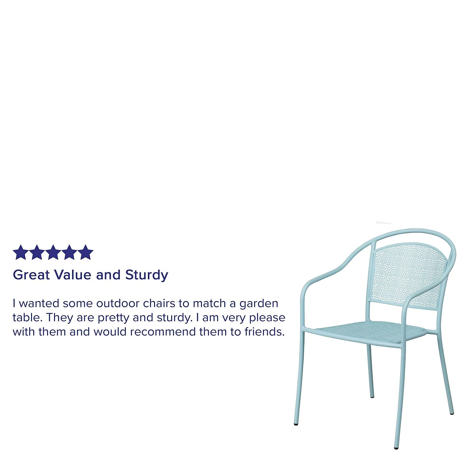 Flash Furniture Oia Commercial Grade 5-Pack Sky Blue Indoor-Outdoor Steel Patio Arm Chairs with Round Back - Durable Stackable Dining Chairs for Restaurant, Cafe, Poolside & Home Use