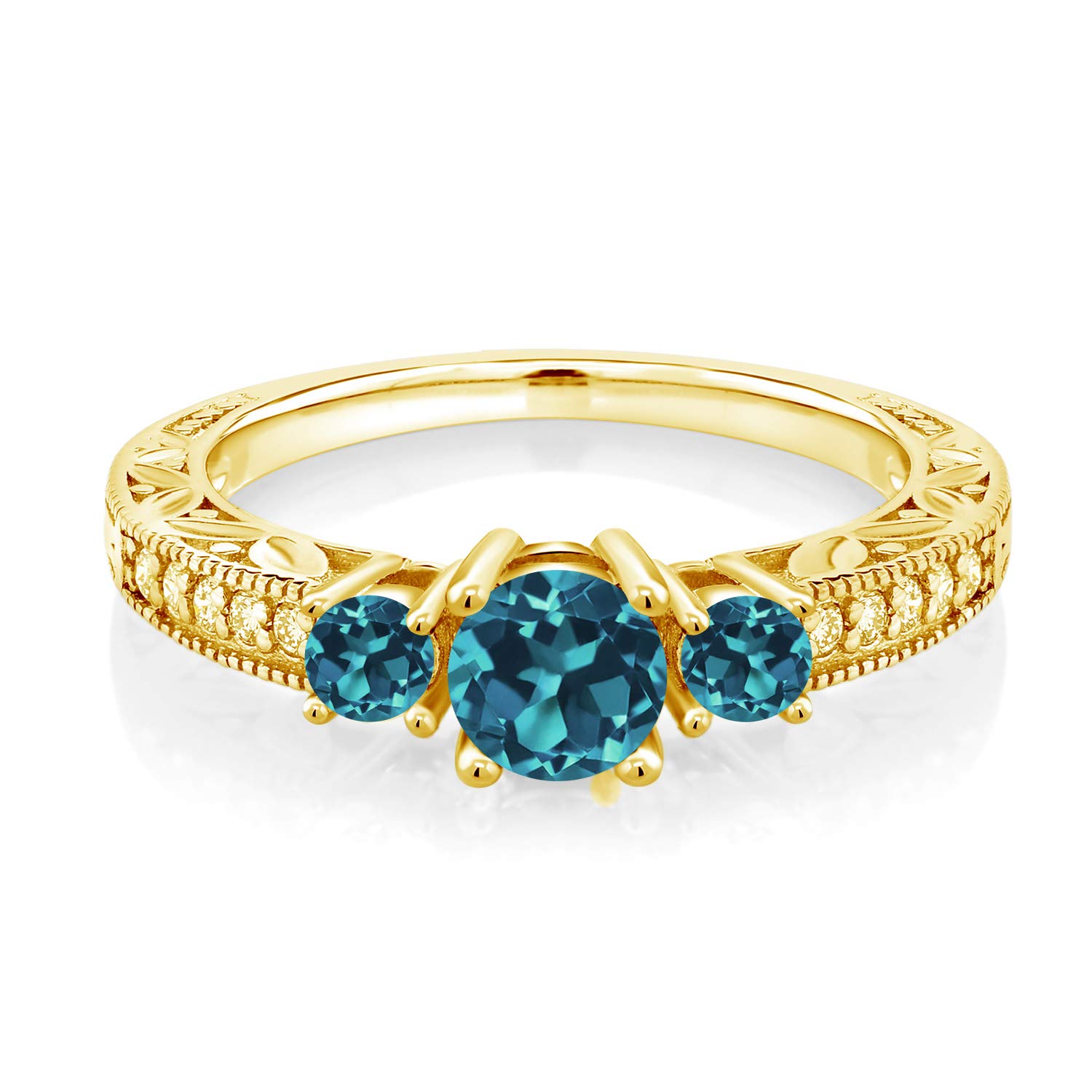 1.09 Ct Round London Blue Topaz Ring - 18K Yellow Gold Plated Sterling Silver - Gem Stone King - Elegant Jewelry for Women, Perfect for Weddings, Anniversaries & Special Occasions