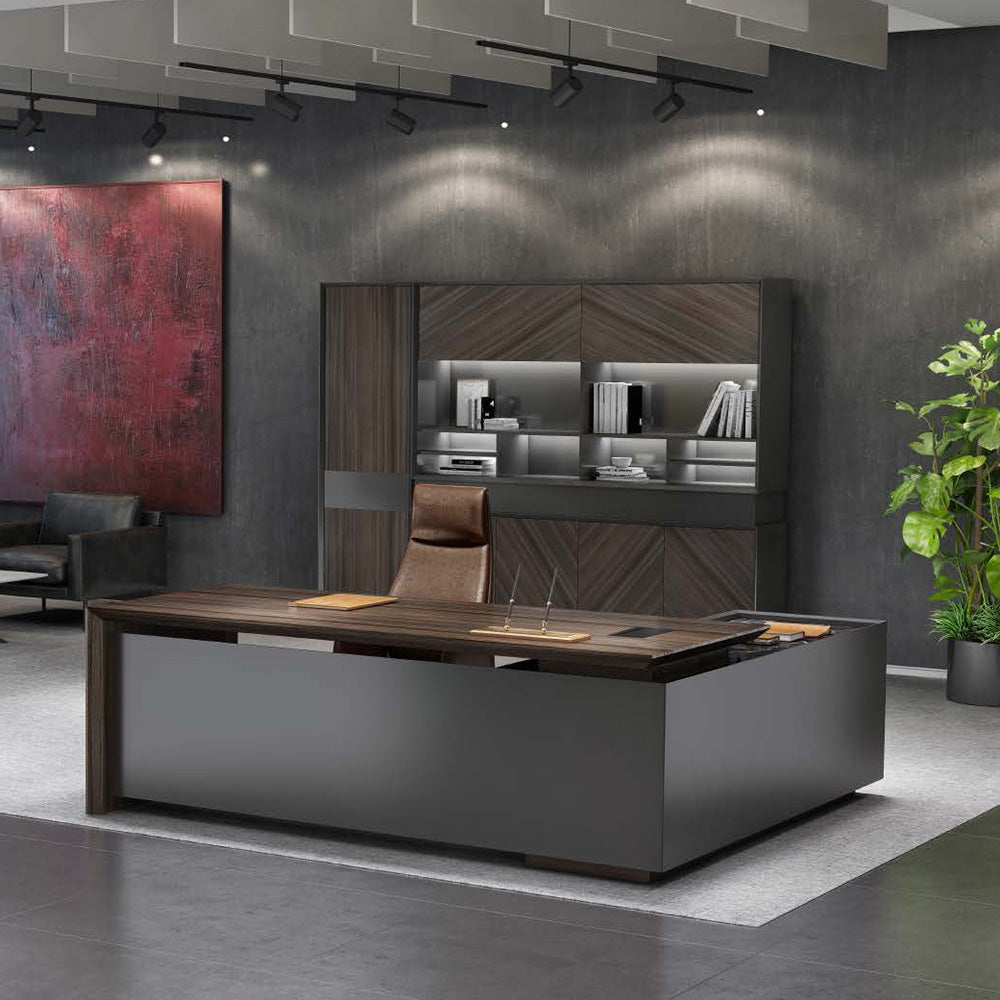 ARMANDO Executive Desk 220cm with Left Return in Hazelnut & Grey - Premium Office Furniture for Home & Business Workspaces