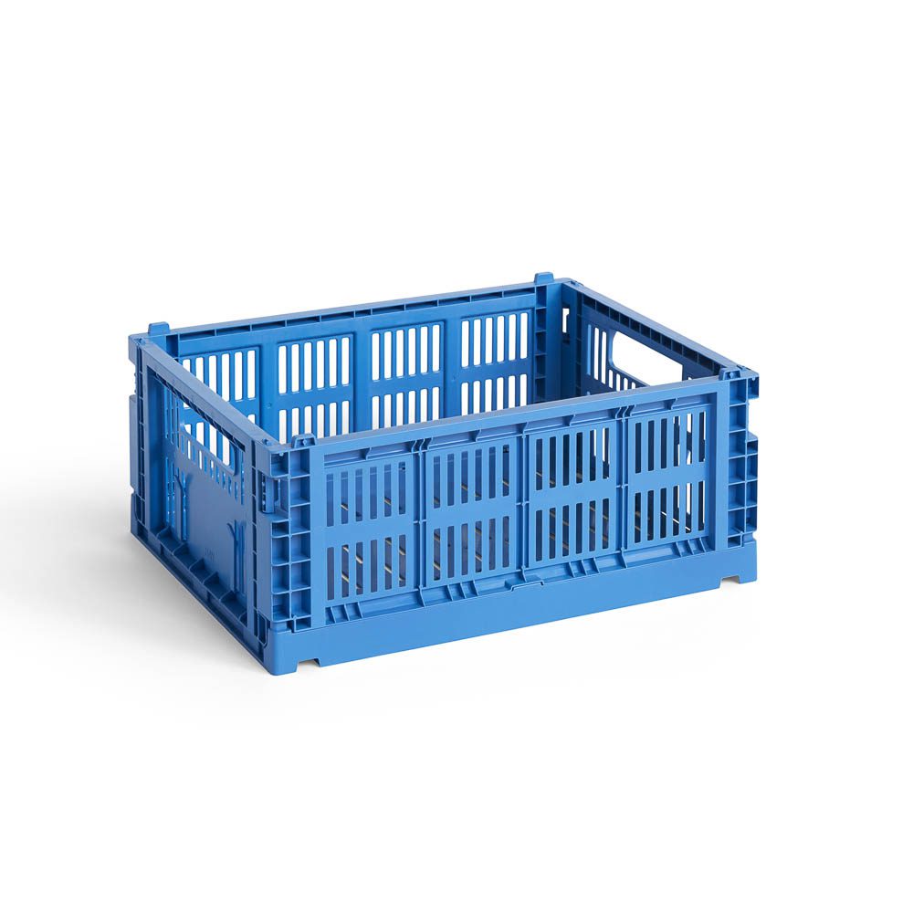 HAY Colour Storage Crate V2 - Medium Size Plastic Organizer Bin in Electric Blue | Perfect for Home, Office, Kids Room & Closet Organization
