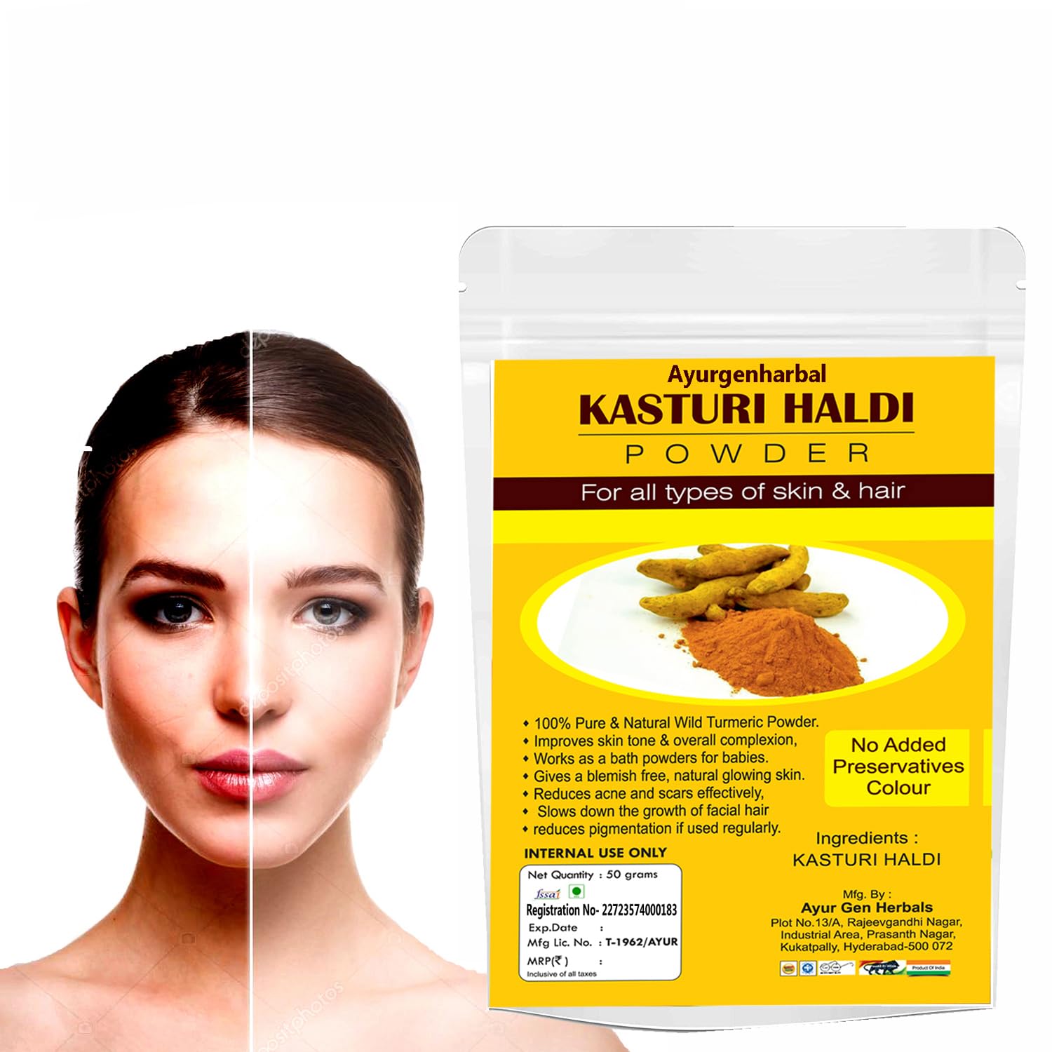 Organic Wild Turmeric Powder (Kasturi Haldi) - 50g | 100% Natural Skin & Hair Care | Brightening Face Mask for Glowing Even Skin Tone | Chemical-Free, No Preservatives | DIY Beauty & Ayurvedic Remedies for Acne & Dark Spots