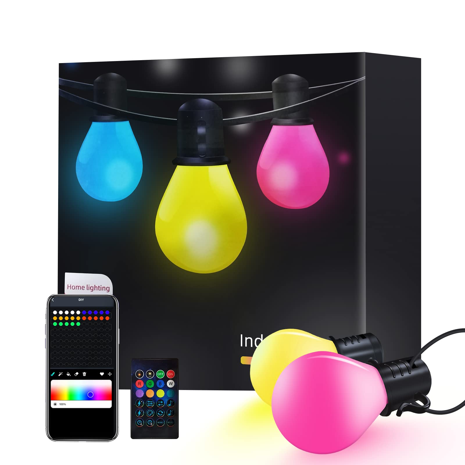 HEDYNSHINE 50ft Outdoor Smart String Lights with APP Control - Waterproof, Color Changing RGB G40 LED Lights (25 Bulbs) for Patio, Garden & Backyard - Music Sync & Party Decorations