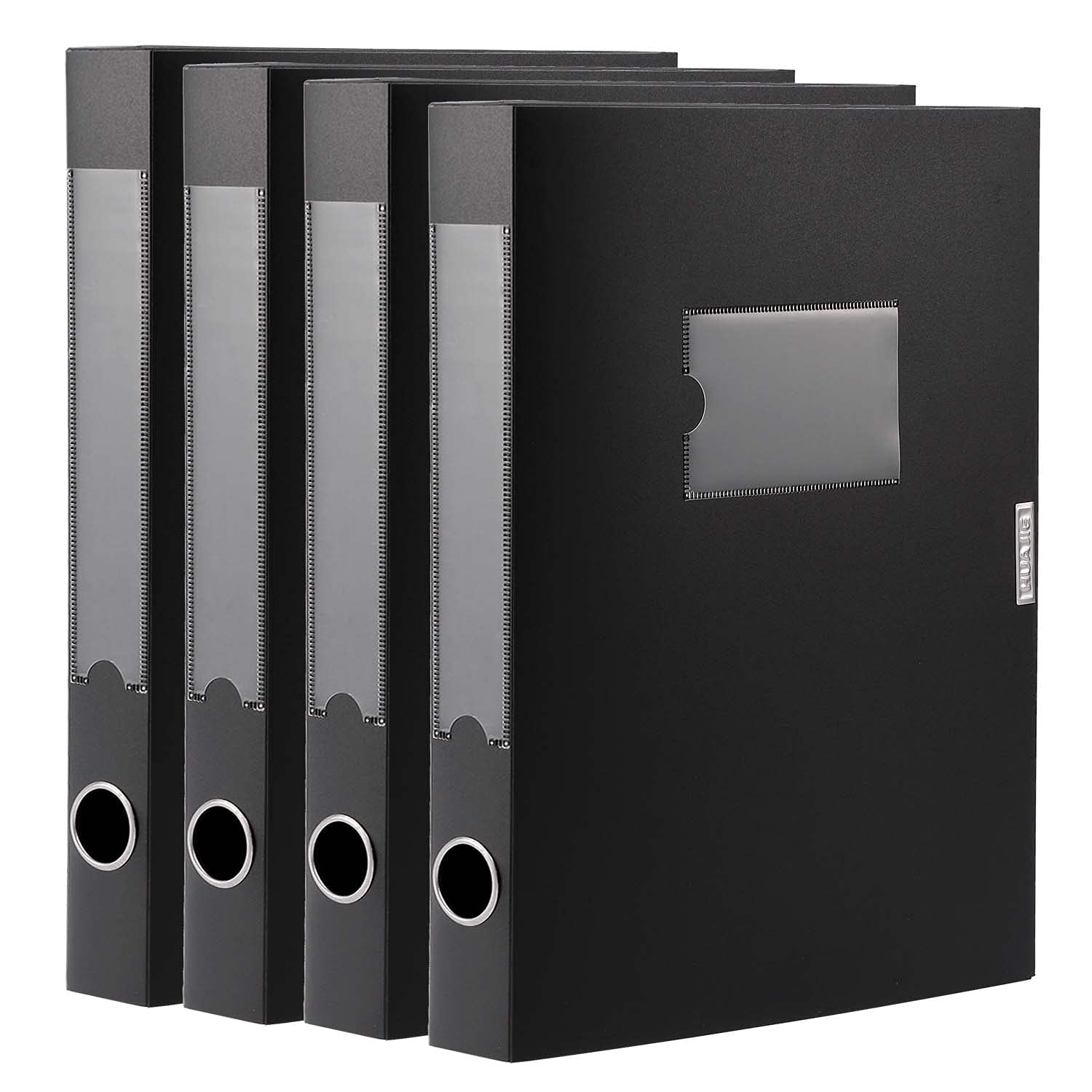 A4 Plastic Storage File Box - Foldable Document Organizer with 5.8cm Thickened Design, Large Capacity Black File Holder (4-Pack) - Perfect for Office, Home & School Organization