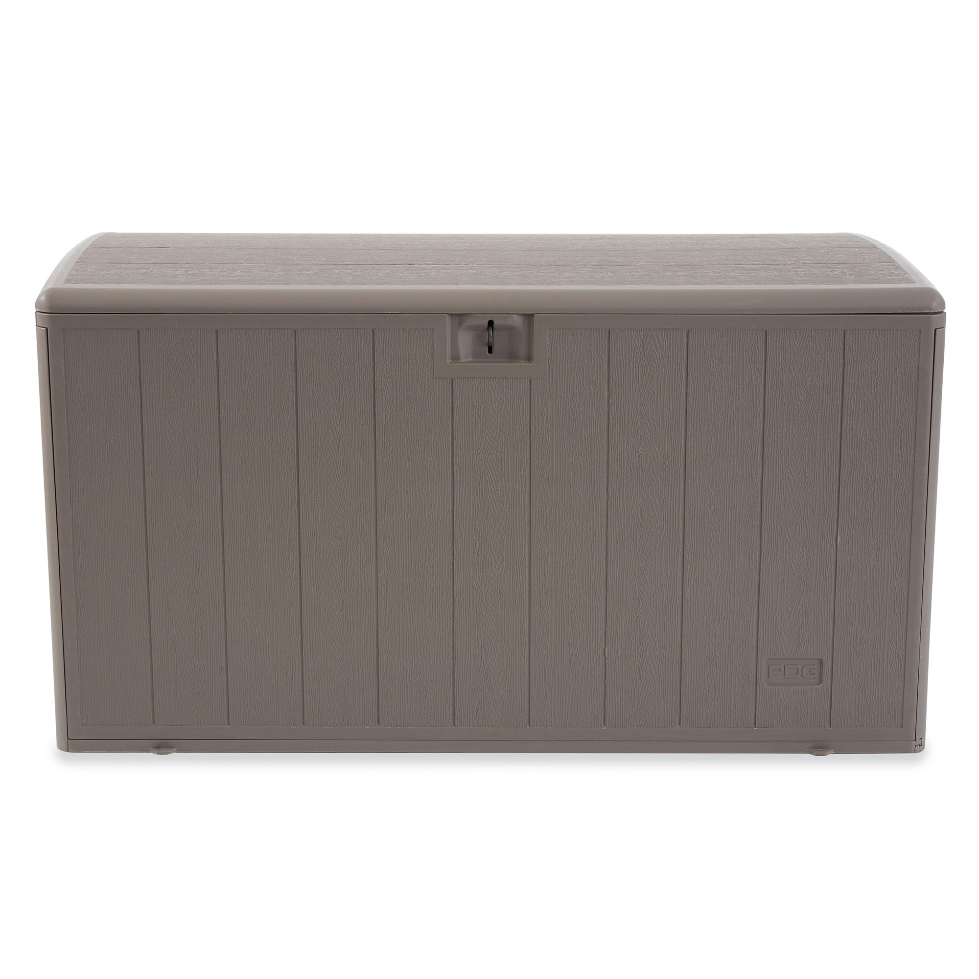 Outdoor Storage Deck Box 130 Gallon with Soft Closure - Weatherproof Plastic Deck Box for Patio, Garden & Backyard Organization - Driftwood Color