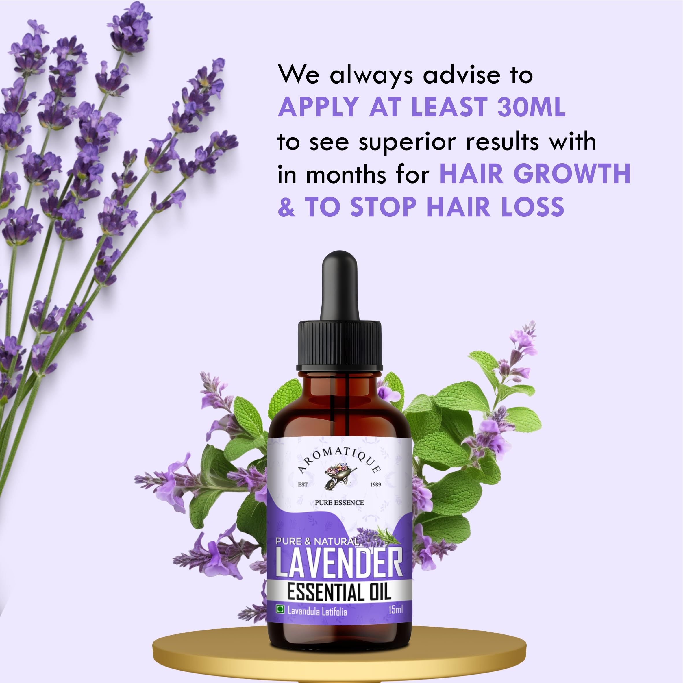 **Aromatique Lavender Essential Oil for Hair - 15ml Bottle - Promotes Hair Growth & Moisture - Perfect for Aromatherapy & Massage**