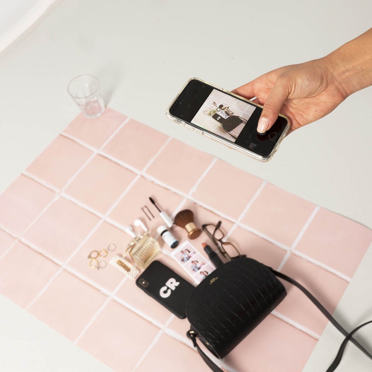 Clovelly Pink Square Tile Flat Lay Instagram Backdrop - 56cm x 87cm Photo Background for Fashion, Beauty & Product Photography