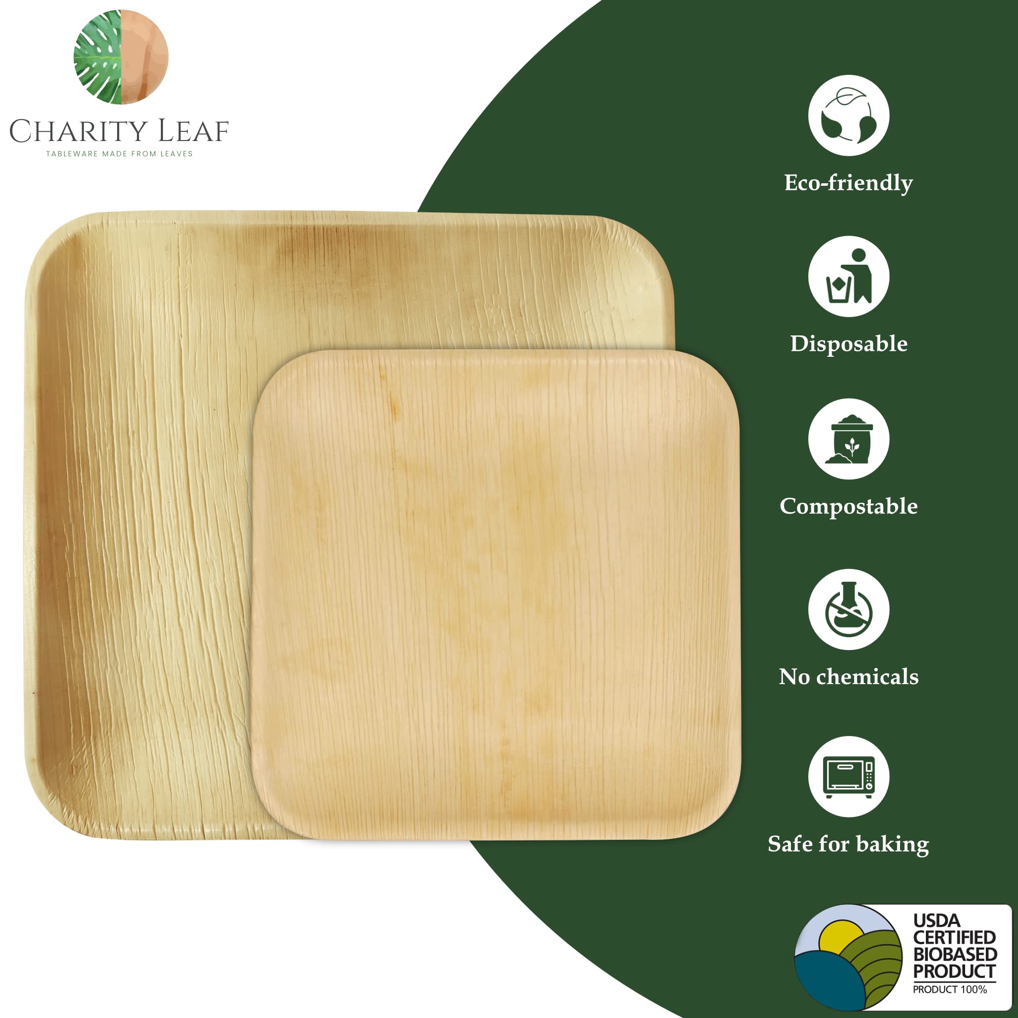 Eco-Friendly 50-Piece Palm Leaf Plates Set - 25 x 10