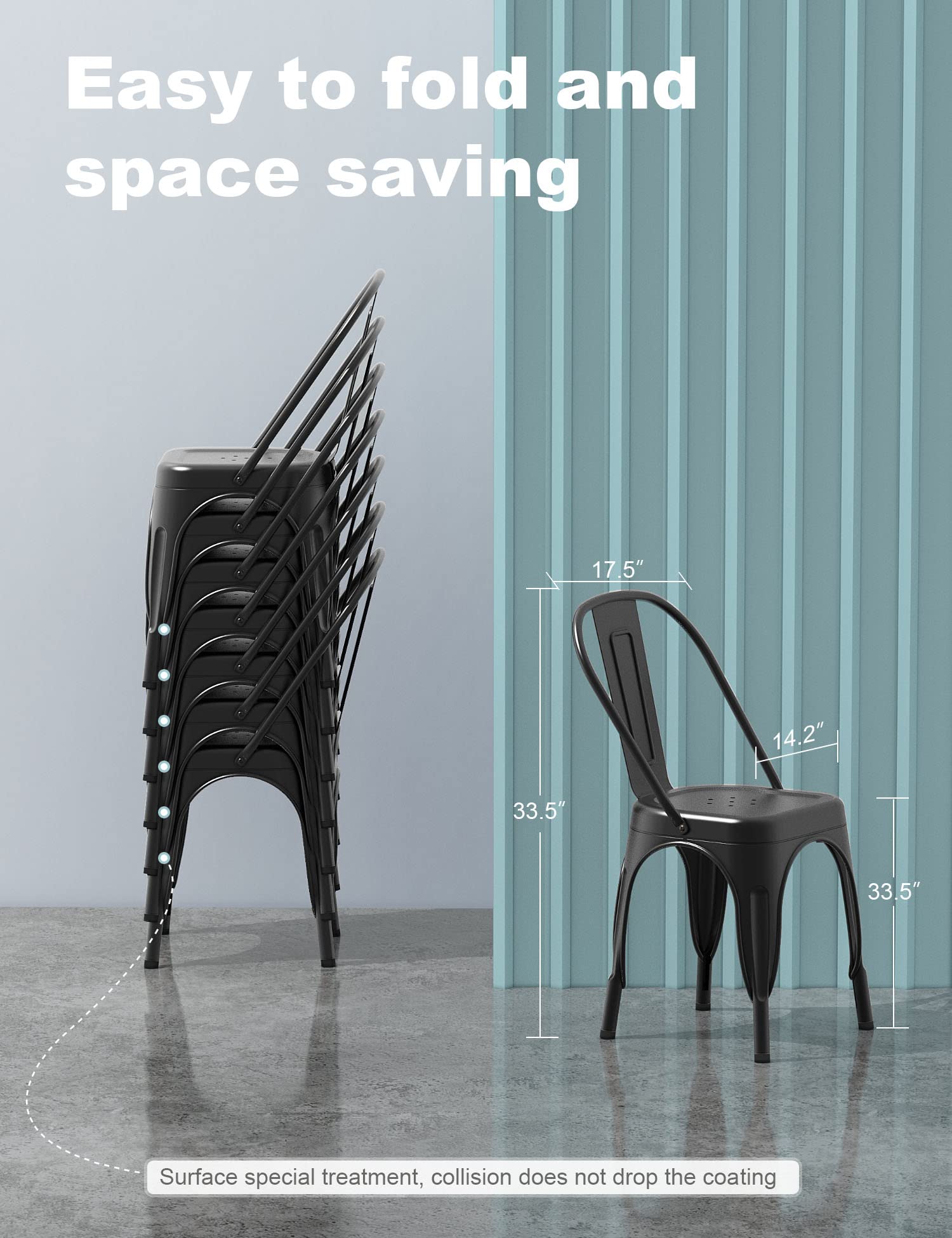 Nazhura Metal Dining Chair Set of 4 - 18 Inch Stackable Farmhouse Tolix Style Chairs for Kitchen, Dining Room, Café, Restaurant, Bistro & Patio - Waterproof Indoor/Outdoor Use - Perfect for Home, Commercial Spaces & Outdoor Entertaining (Black)