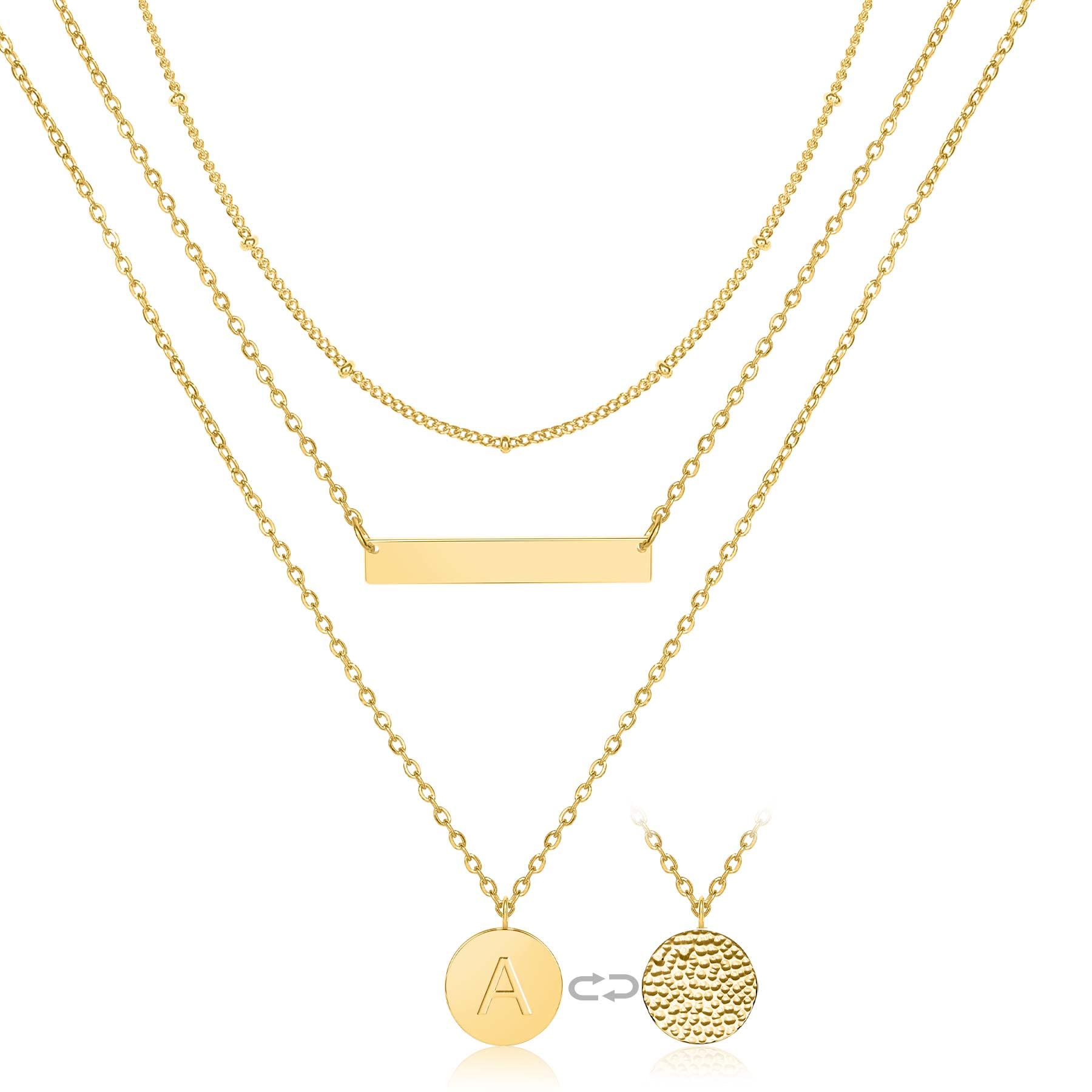 14K Gold Plated Initial Necklace for Women - Personalized Letter Pendant Bar Necklace, Handmade Layered Choker with Beaded Chain, Perfect for Gifts, Anniversaries & Everyday Elegance