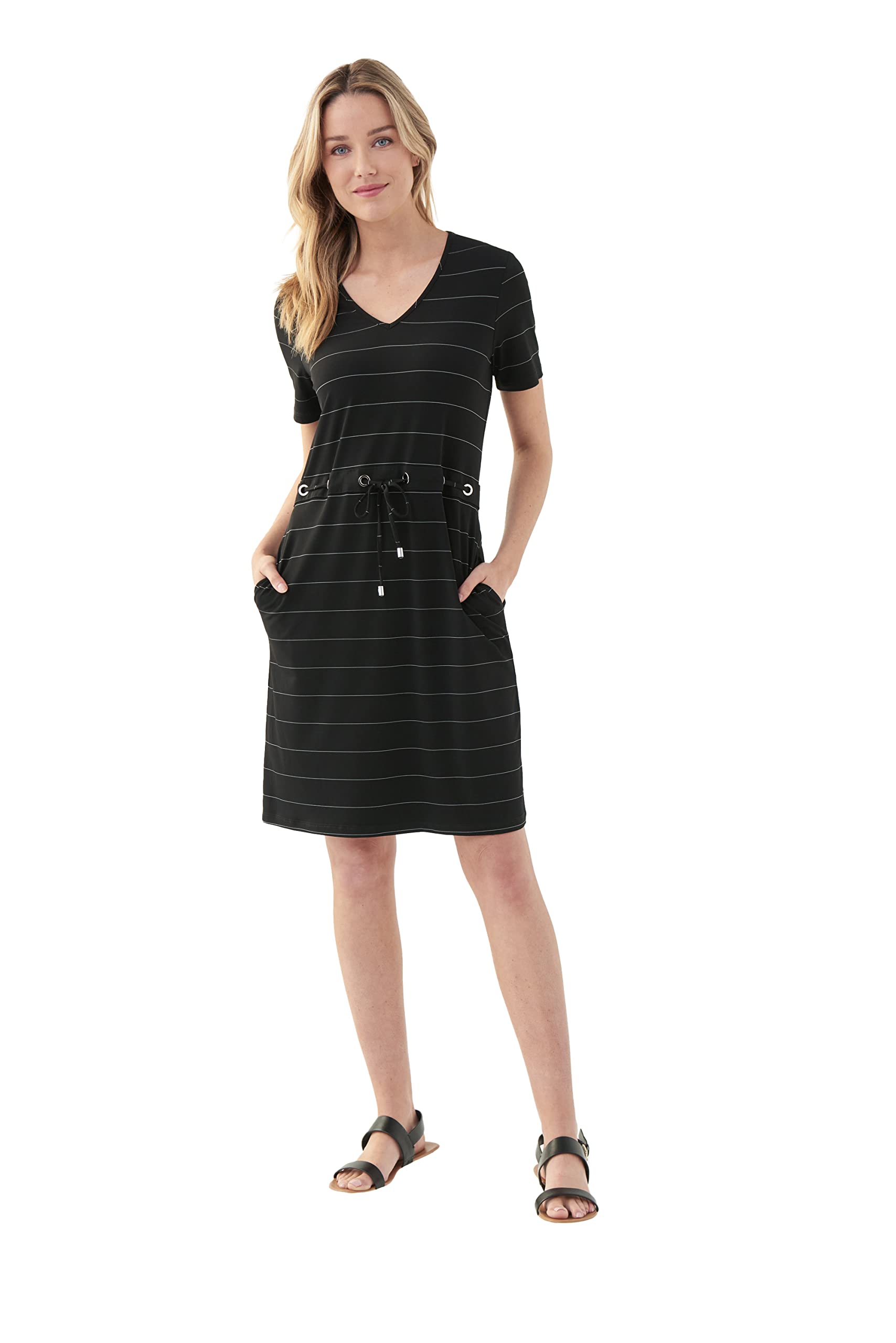 Joseph Ribkoff Women's Black & Vanilla V-Neck Dress Style 221272 - Elegant Cocktail & Evening Party Wear