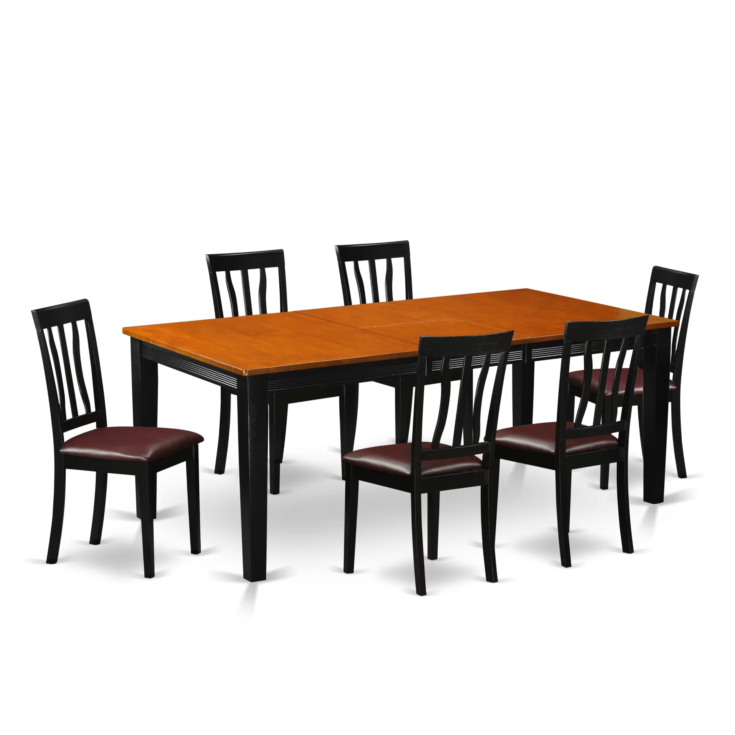 East West Furniture 7-Piece Kitchen Dining Set - 40x78 Inch Rectangle Butterfly Leaf Table & 6 Faux Leather Chairs, Black Cherry Finish | Perfect for Small Spaces, Family Meals & Entertaining Guests