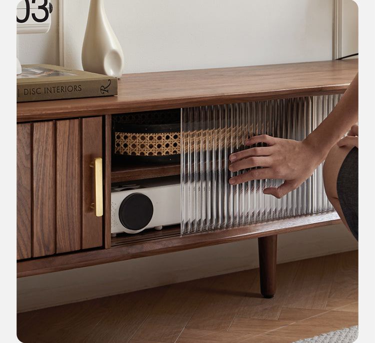 Premium Black Walnut Solid Wood TV Stand - Modern Entertainment Center for Living Room, Bedroom & Home Theater
