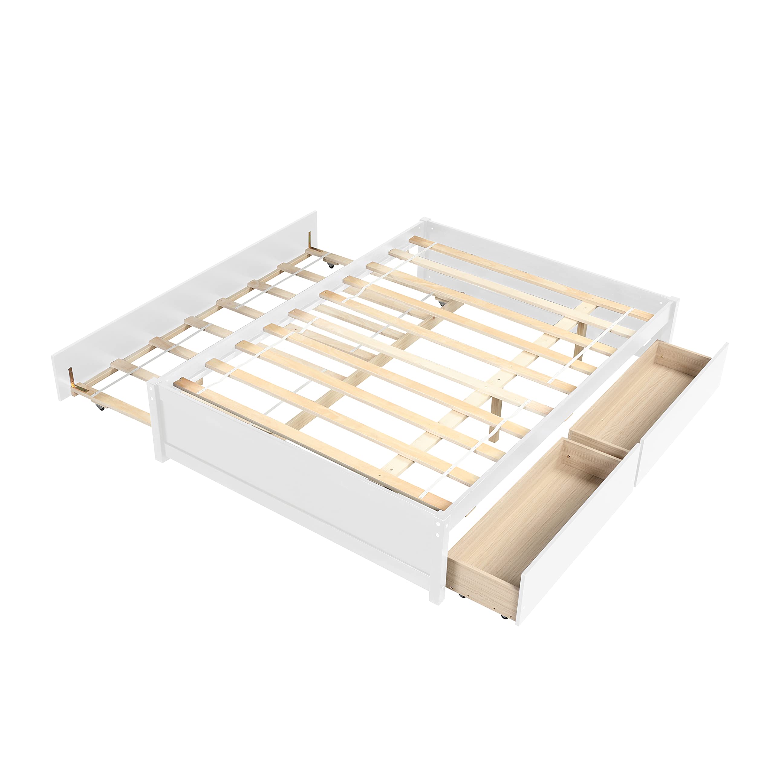 Bellemave White Wood Platform Bed Frame with Trundle and Storage Drawers - Full Size Captain Bed for Kids, Teens & Adults - Perfect for Small Spaces, Guest Rooms & Dormitories