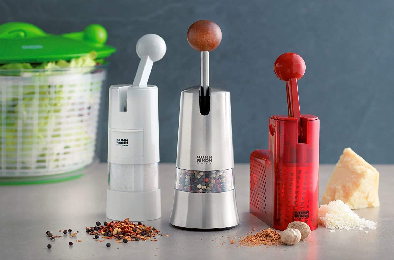 Kuhn Rikon Adjustable Ceramic Salt and Pepper Grinder - 8 Inch Black Spice Mill with Ratchet Mechanism for Fresh Seasoning - Perfect for Kitchen, Dining Table, and Outdoor Cooking