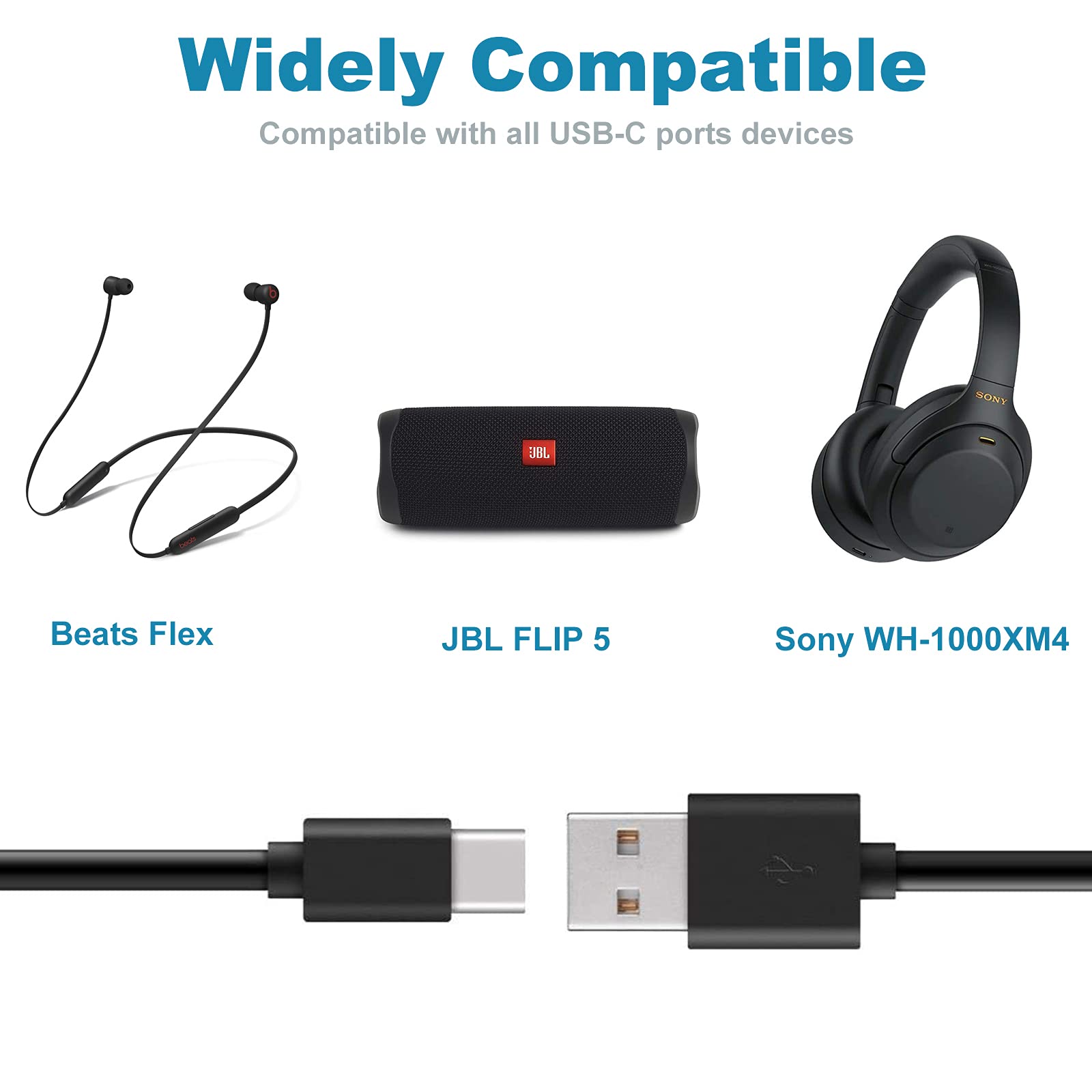 Premium USB C Charging Cable - Fast Charging Cord Compatible with Beats Fit Pro/Beats Flex/Beats Studio Earbuds, JBL Charge 4, Sony WH-1000XM4/XM3/XB900N - Perfect for Travel, Home & Office Use